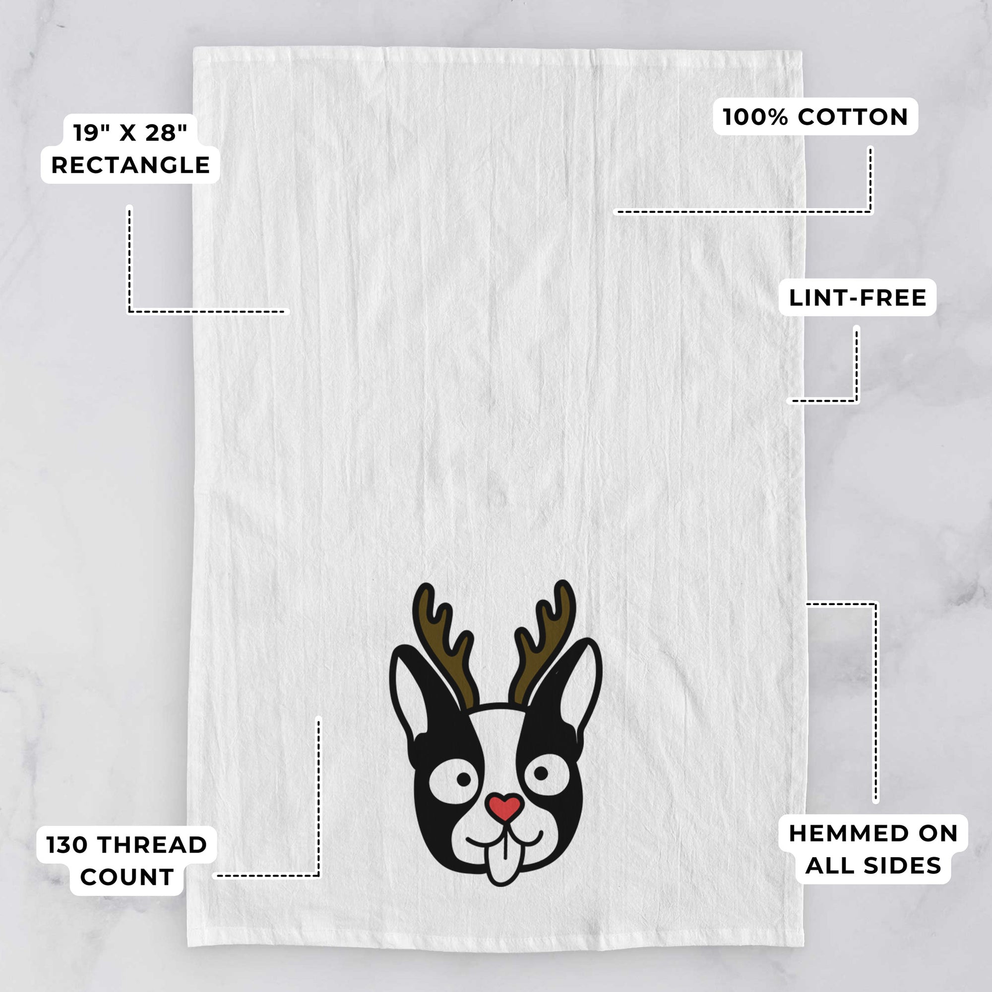 Red Nose Boston Terrier - Tea Towel