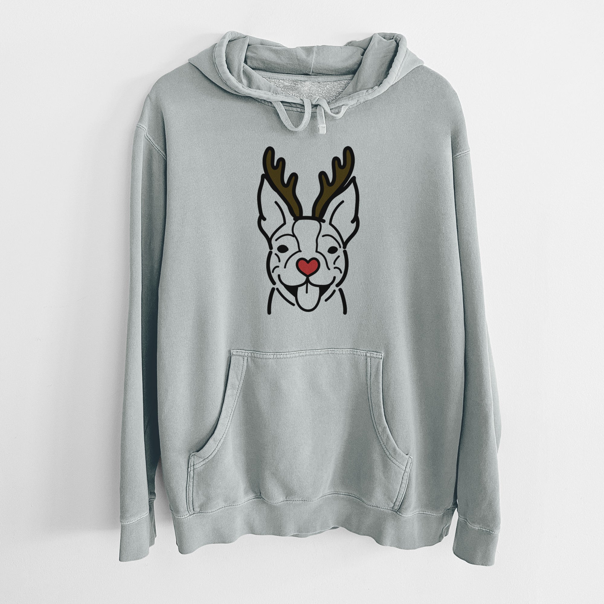 Red Nose Happy Boston Terrier - Unisex Pigment Dyed Hoodie