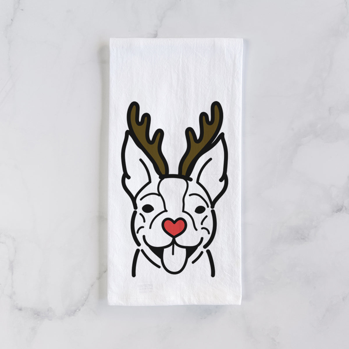 Red Nose Happy Boston Terrier - Tea Towel