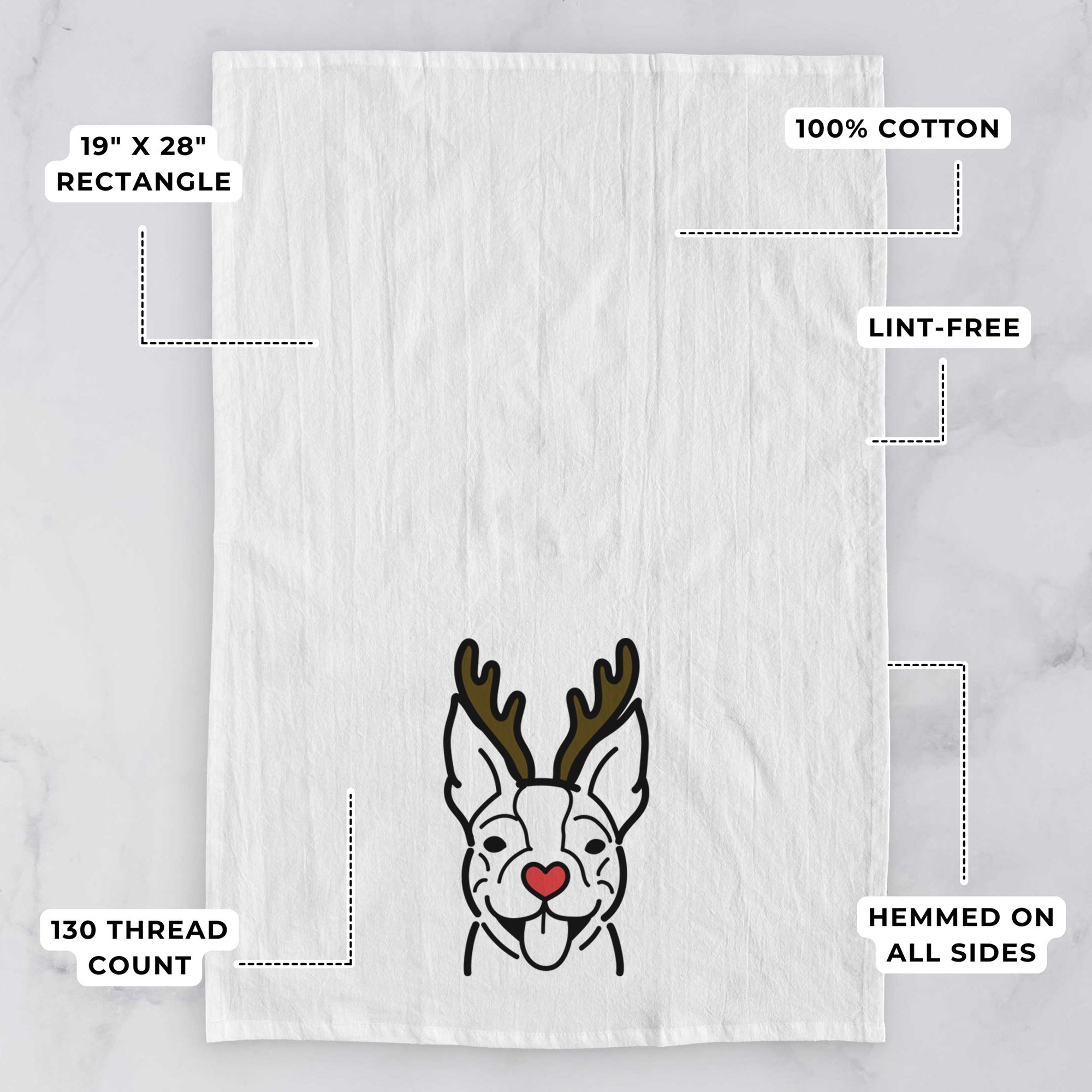 Red Nose Happy Boston Terrier - Tea Towel