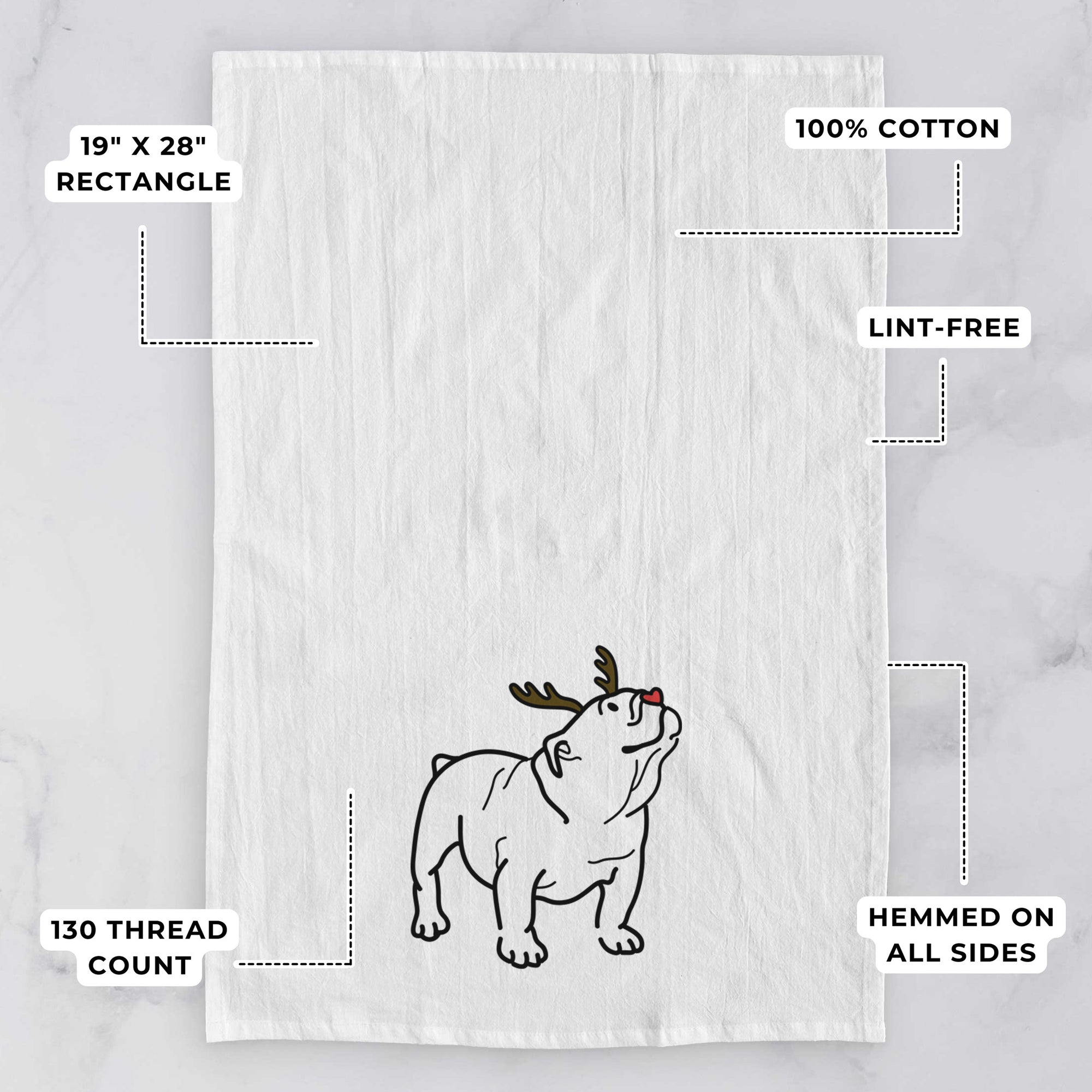 Red Nose English Bulldog - Bruno - Tea Towel