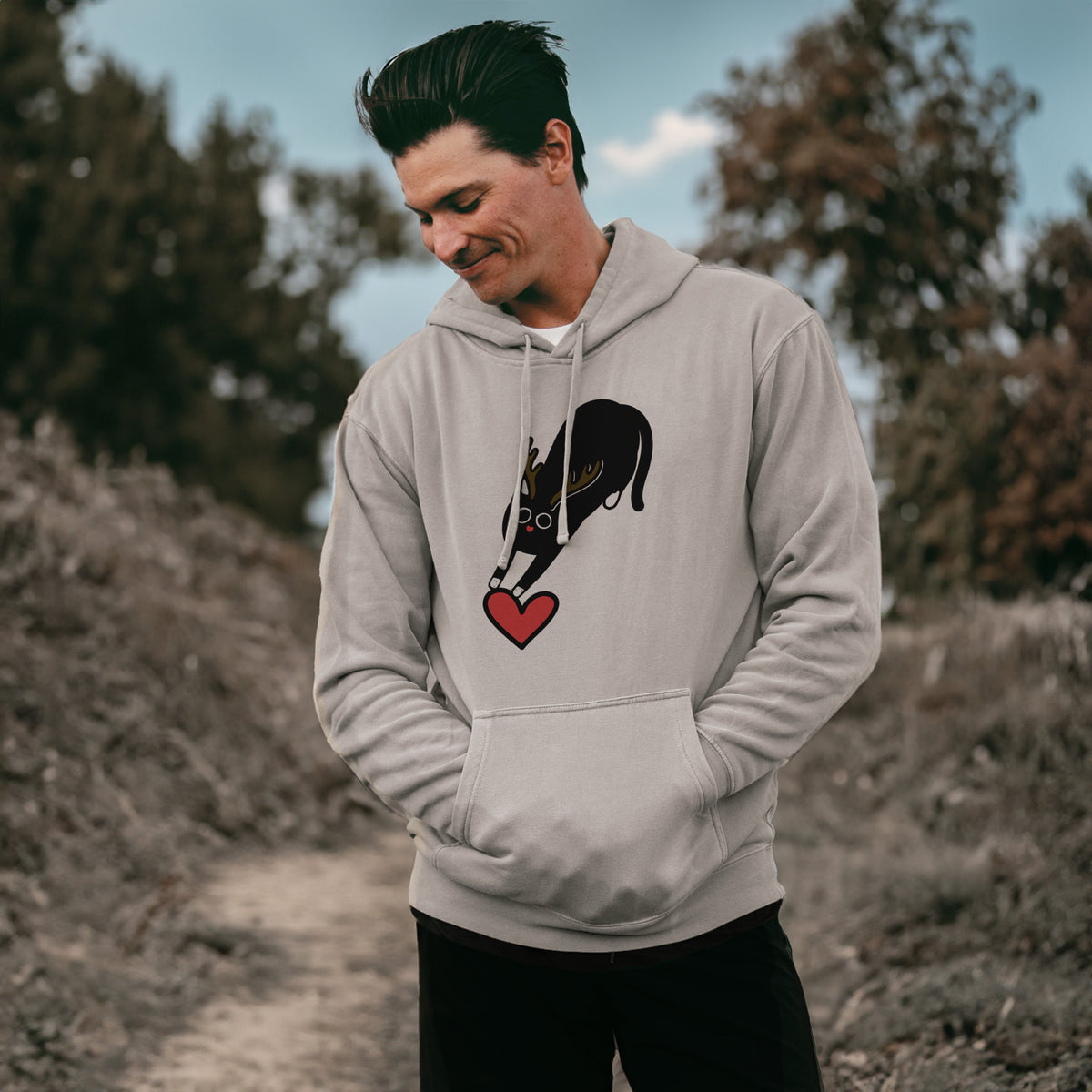 Red Nose Black Cat - Bug - Unisex Pigment Dyed Hoodie