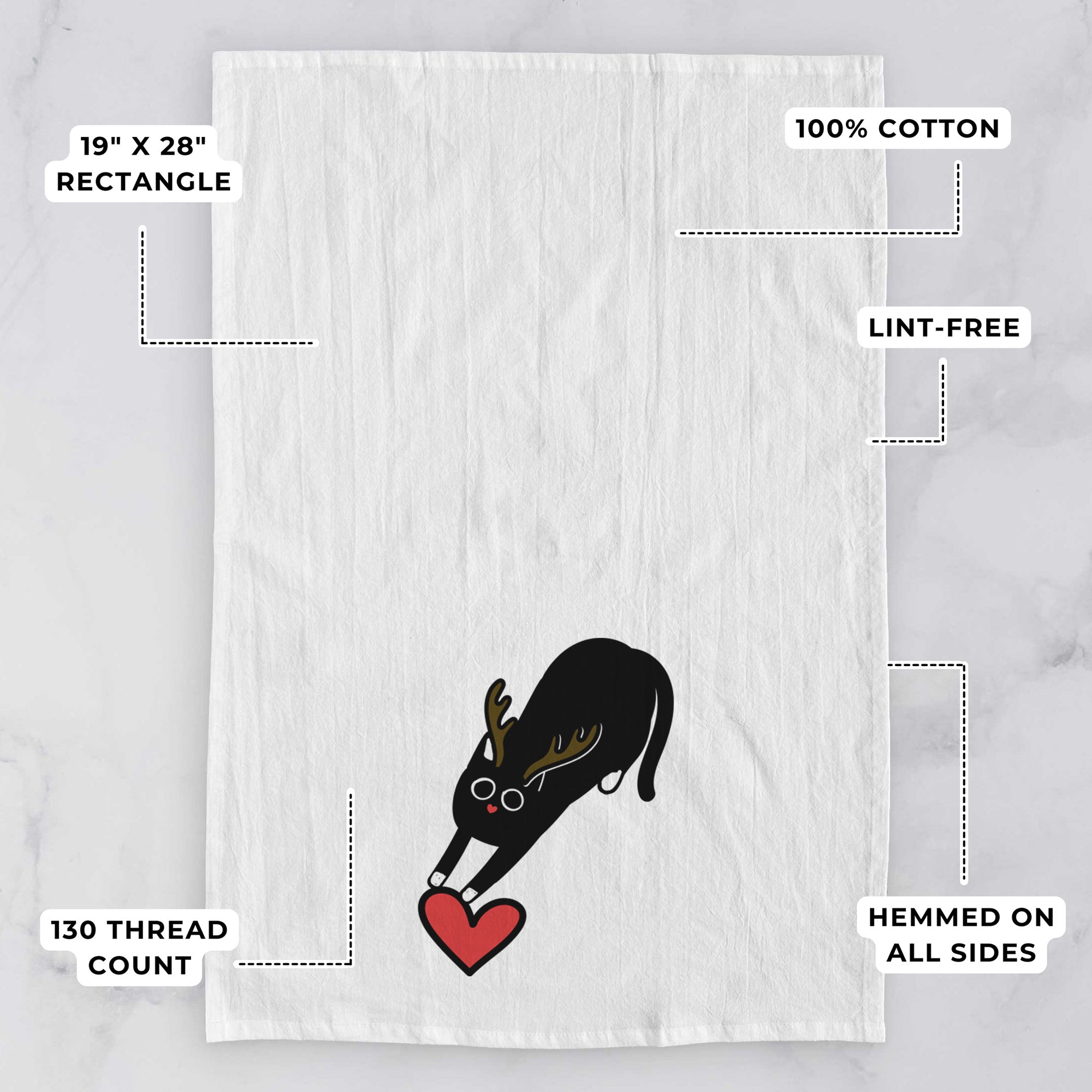 Red Nose Black Cat - Bug - Tea Towel