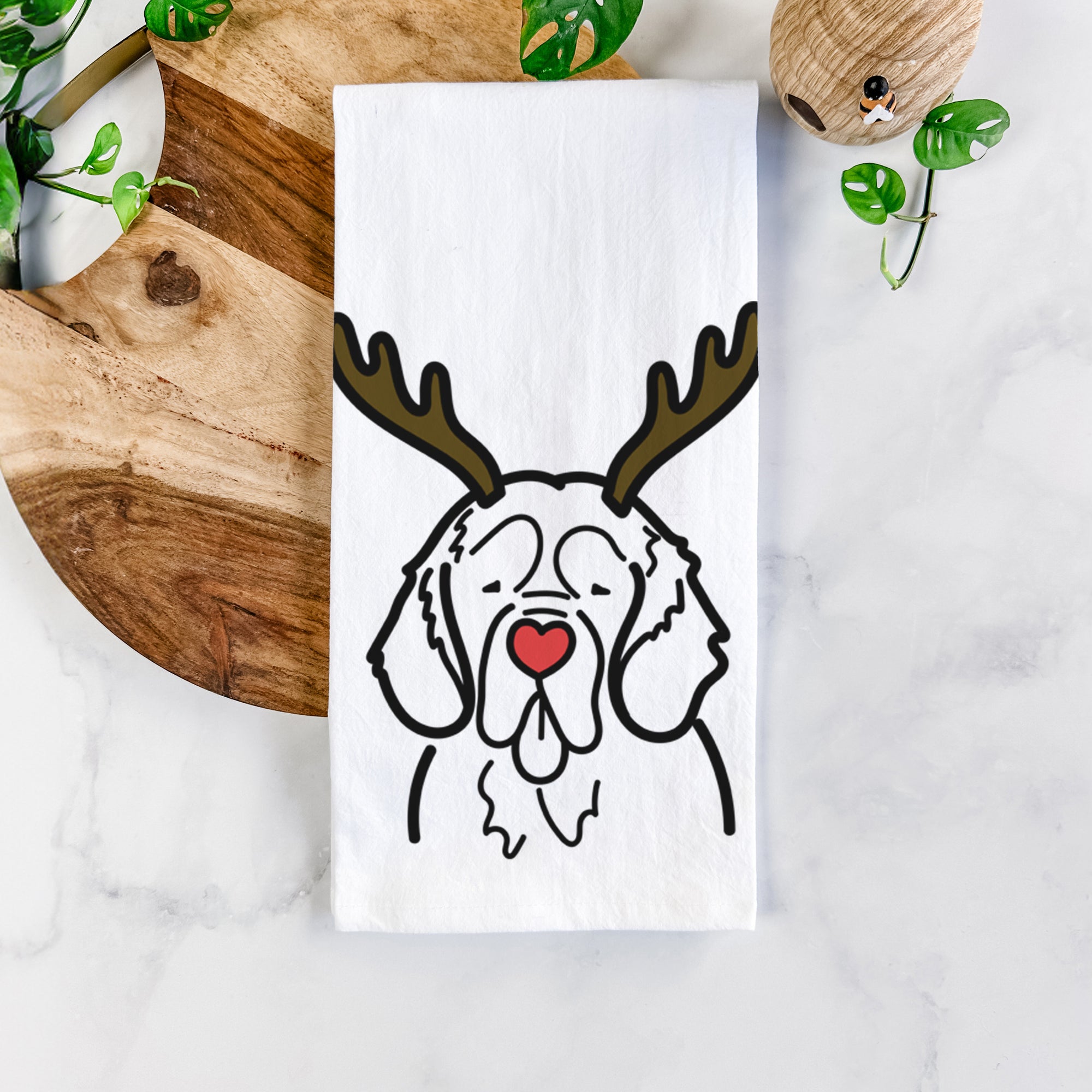 Red Nose Clumber Spaniel - Tea Towel