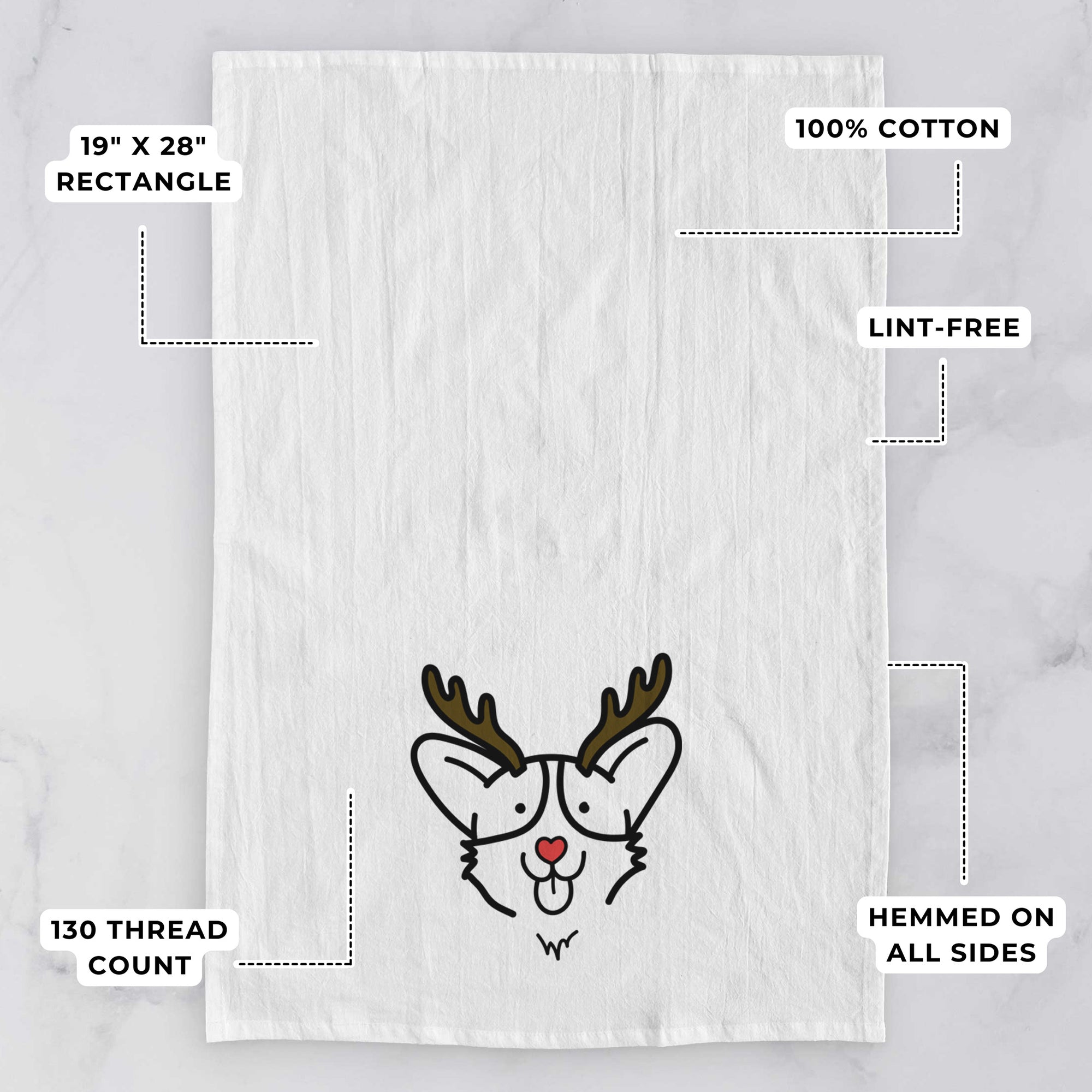 Red Nose Corgi - Tea Towel