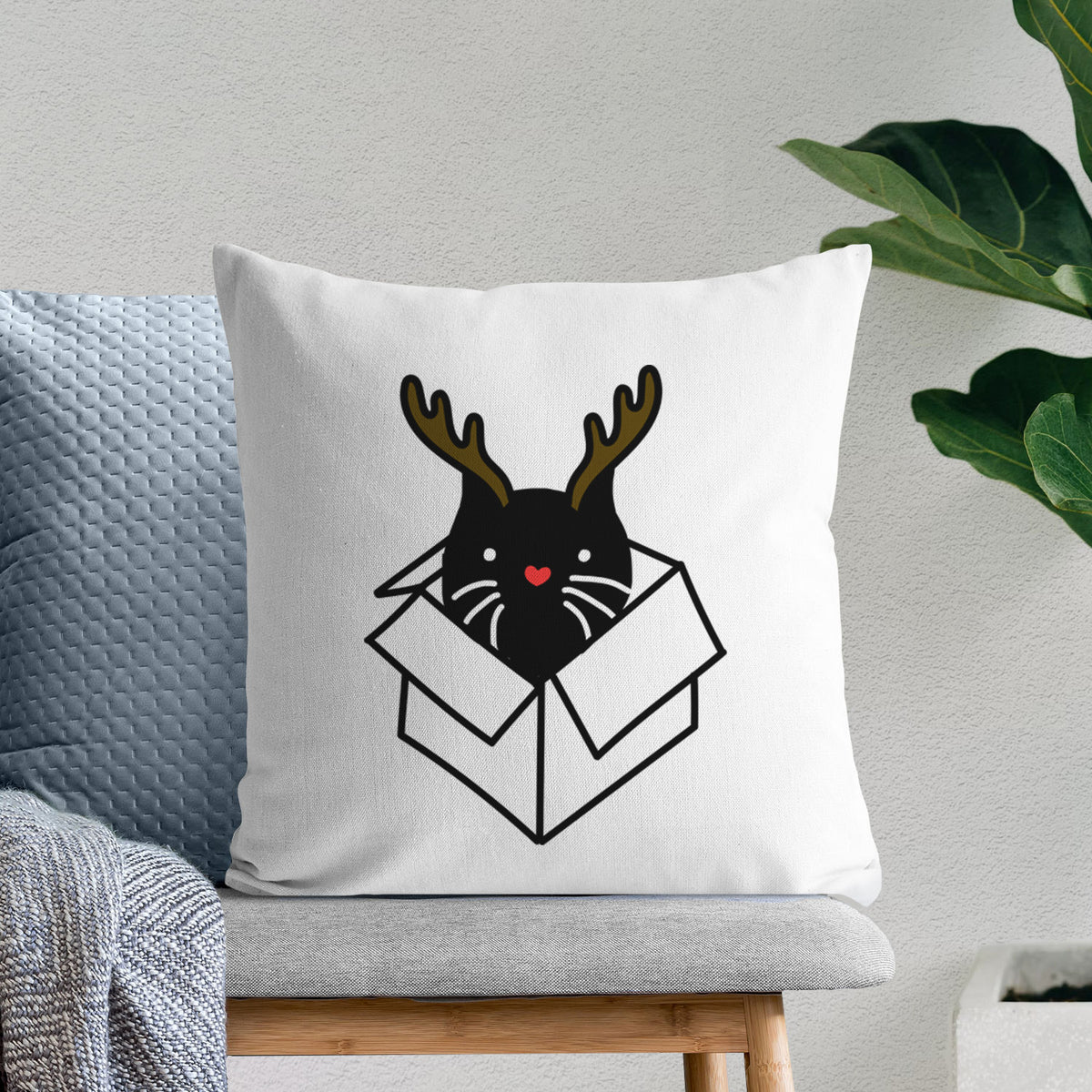 Love Always Black Cat in a Box - Doc -  Throw Pillow Cover