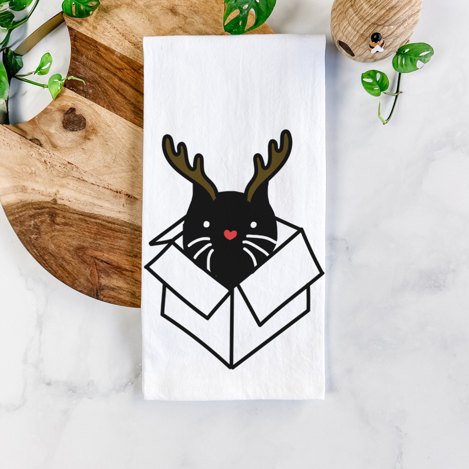 Red Nose Black Cat in a Box - Doc - Tea Towel