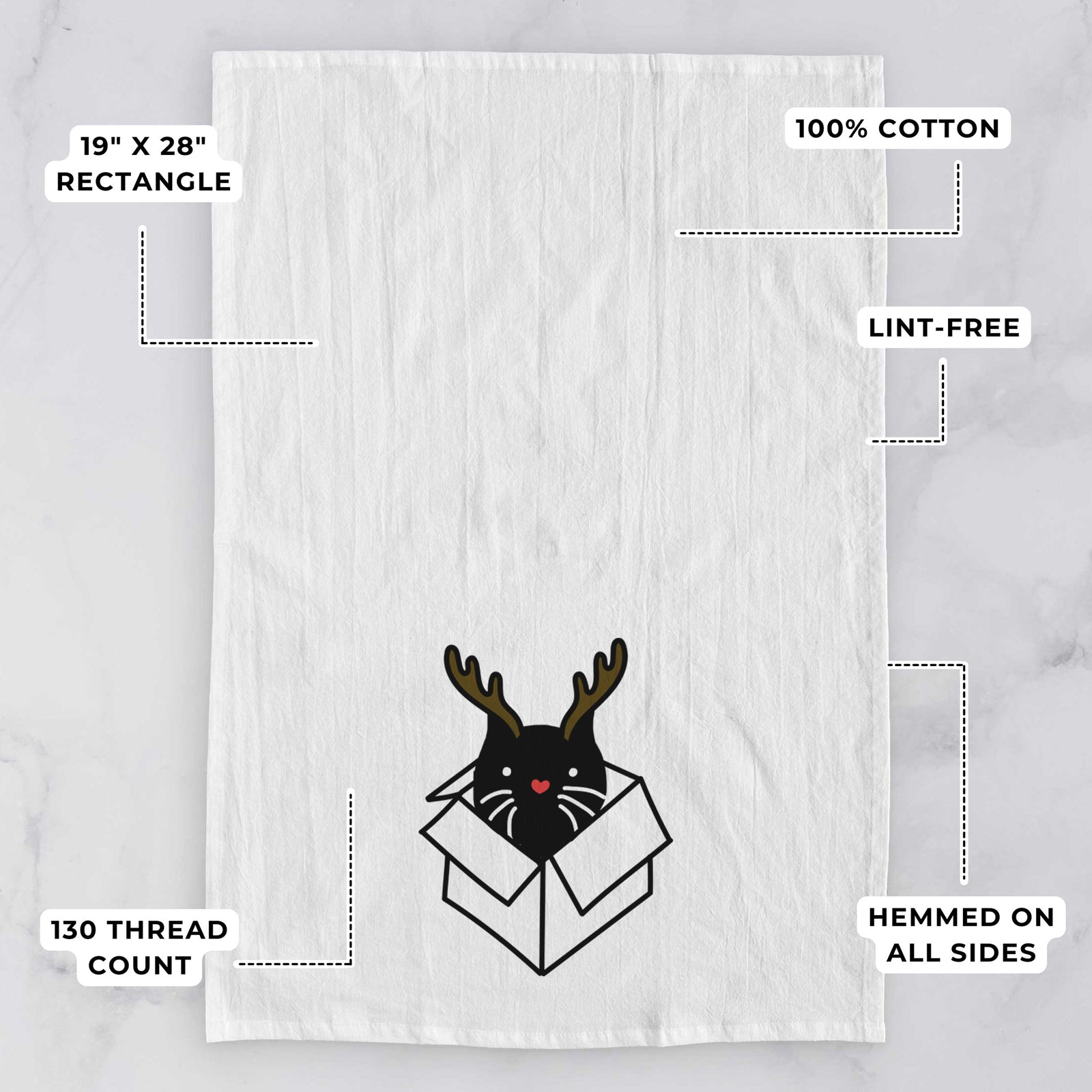 Red Nose Black Cat in a Box - Doc - Tea Towel