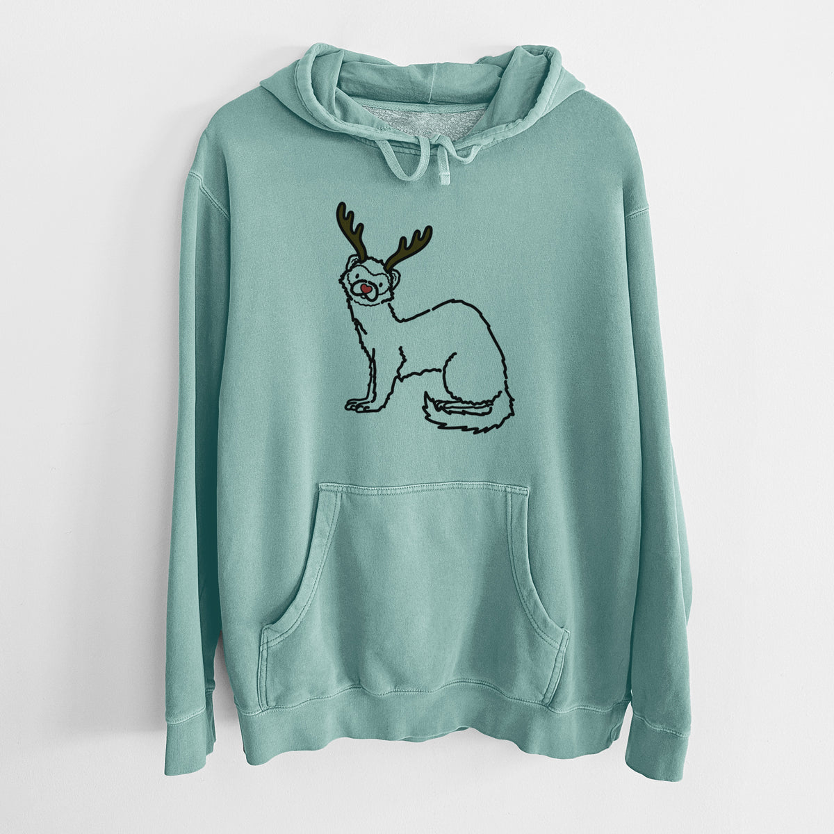 Red Nose Ferret - Fern - Unisex Pigment Dyed Hoodie