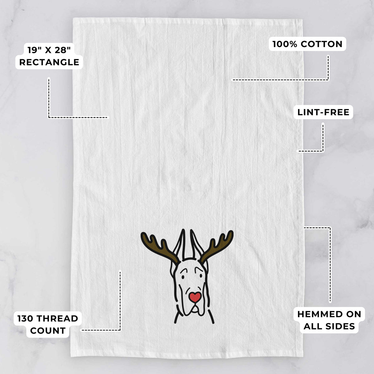 Red Nose Great Dane with Cropped Ears - Tea Towel