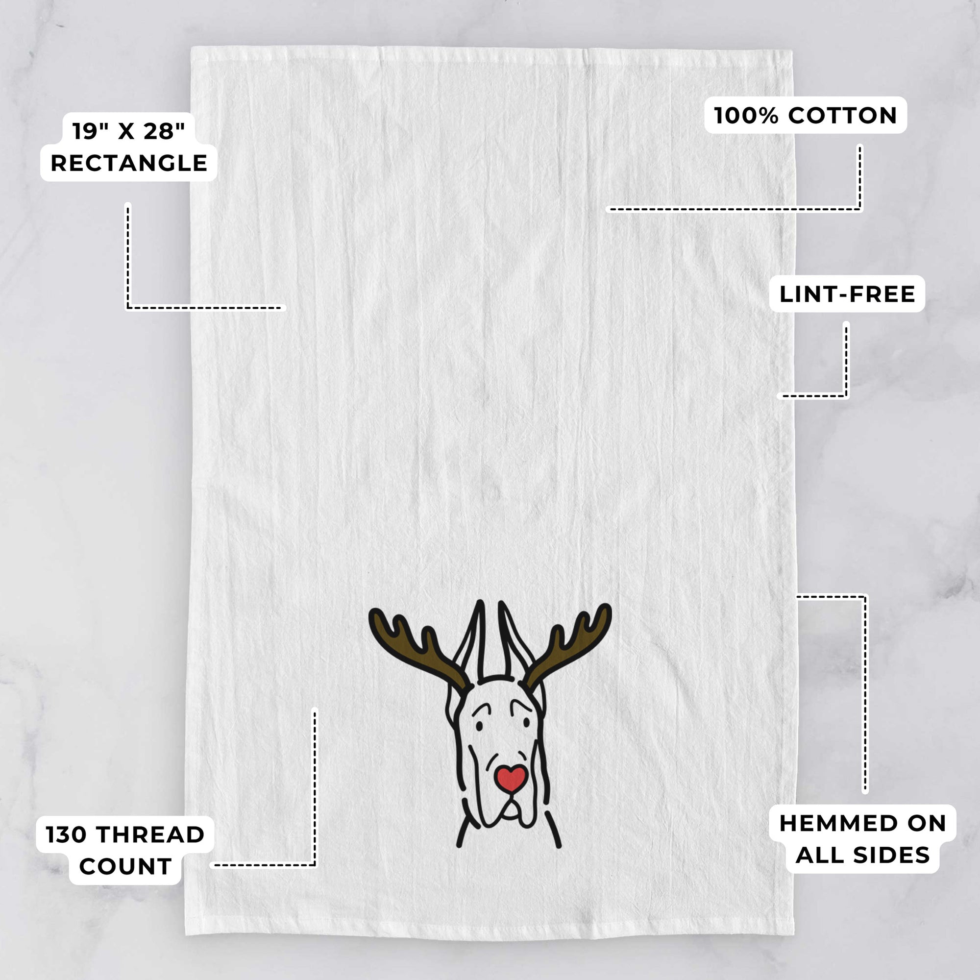 Red Nose Great Dane with Cropped Ears - Tea Towel