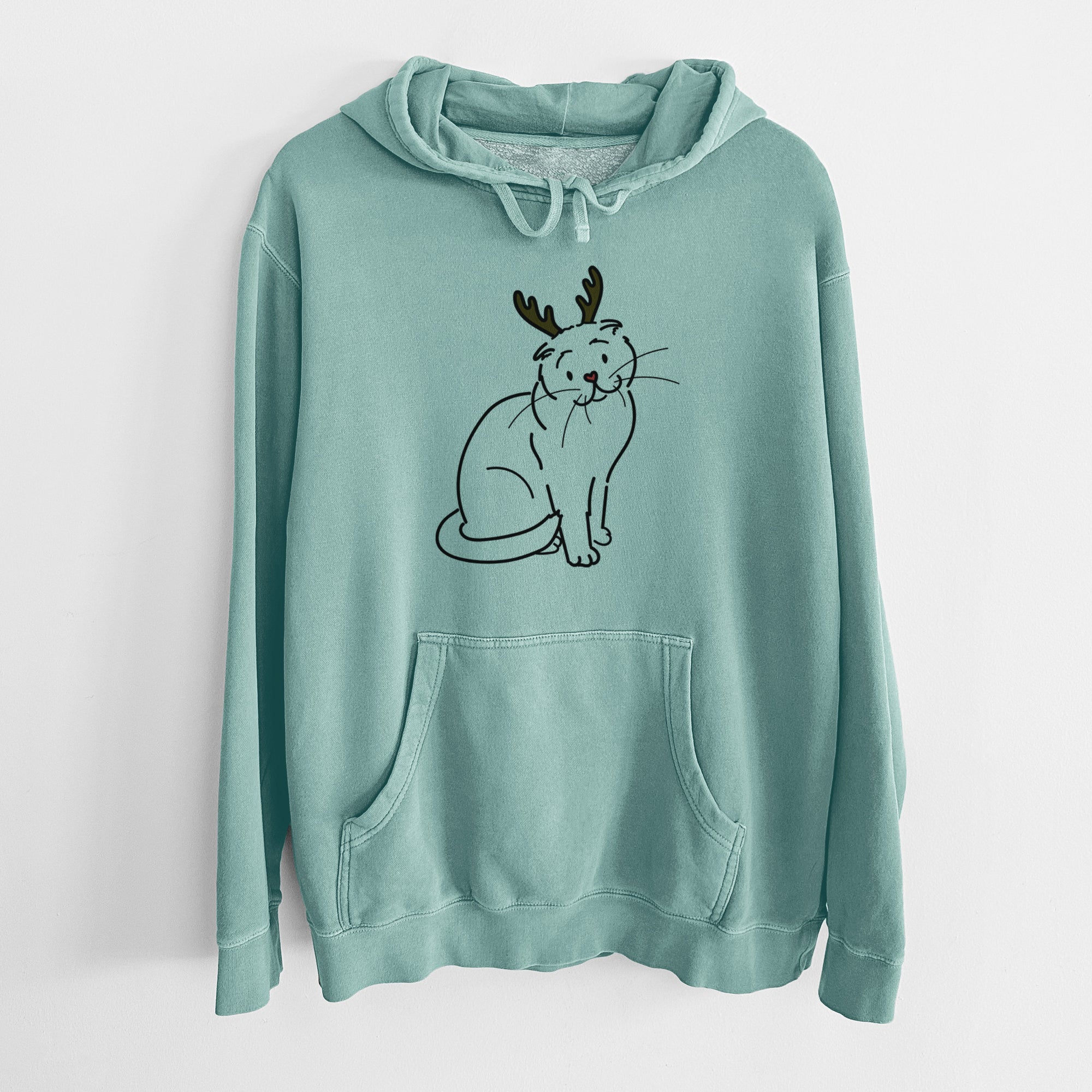 Red Nose Scottish Fold Cat - Hank - Unisex Pigment Dyed Hoodie