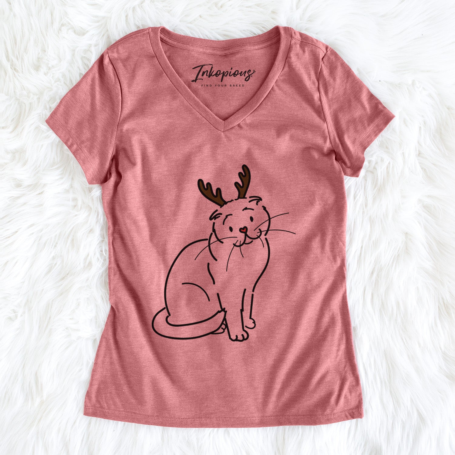 Red Nose Scottish Fold Cat - Hank - Women's Perfect V-neck Shirt