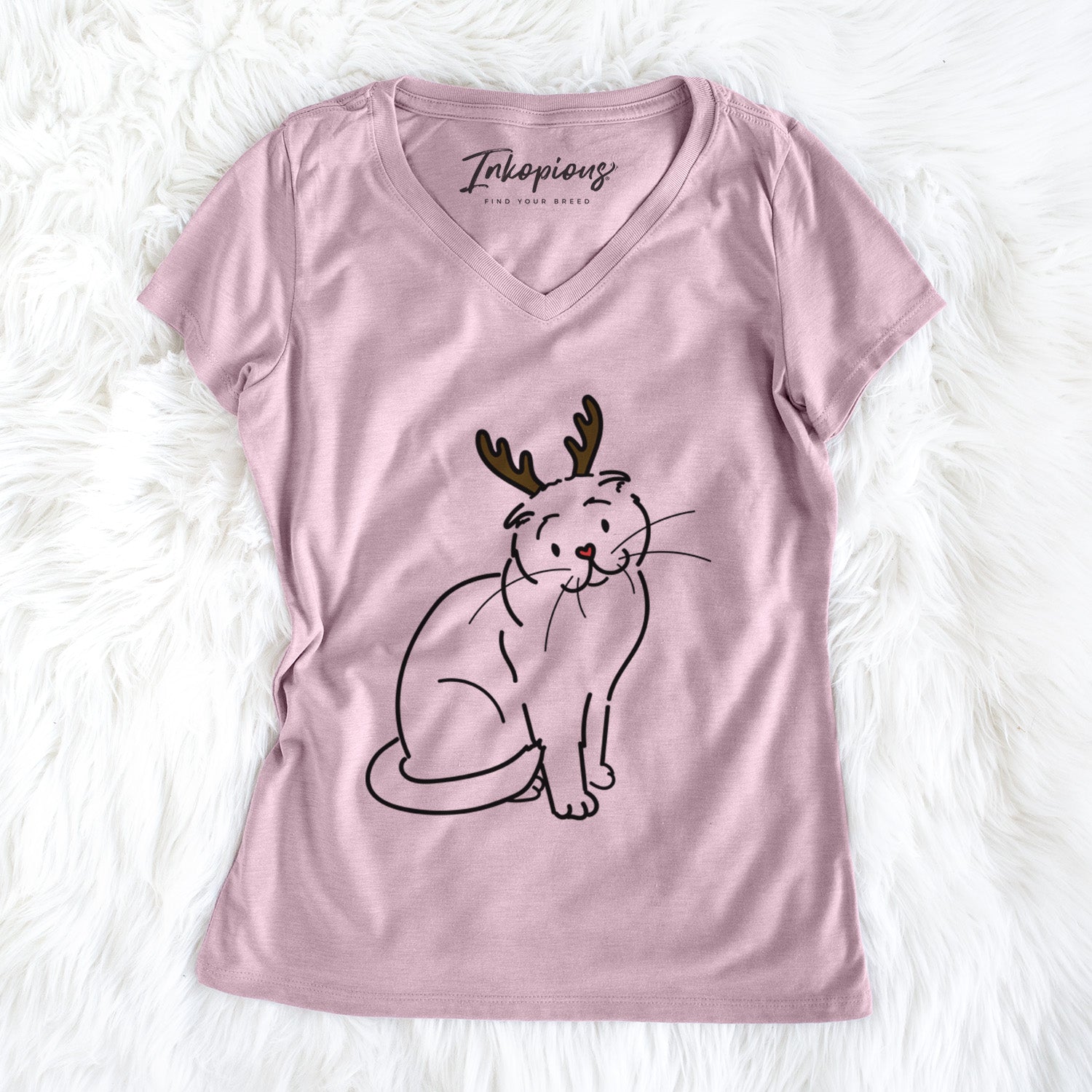 Red Nose Scottish Fold Cat - Hank - Women's Perfect V-neck Shirt