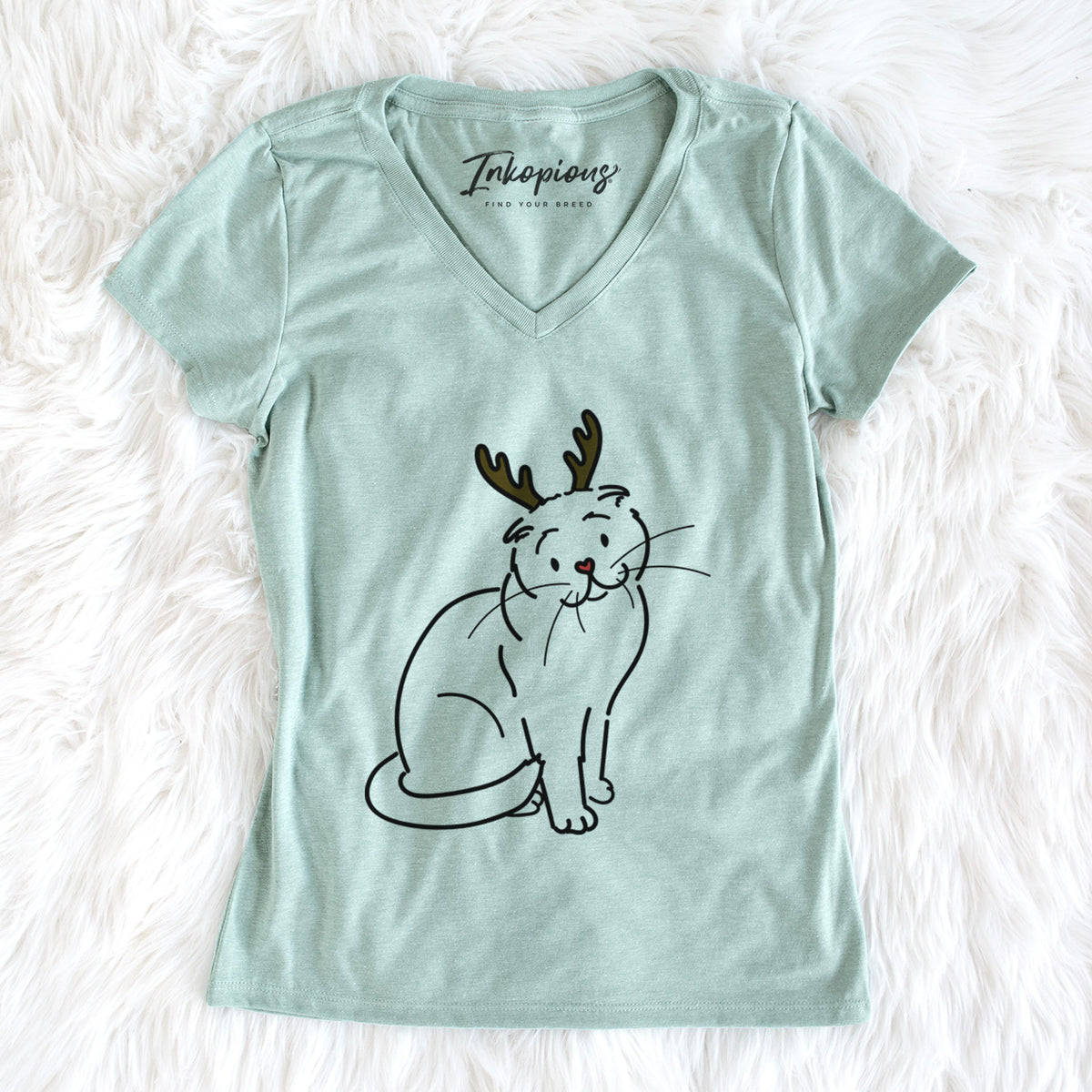 Red Nose Scottish Fold Cat - Hank - Women&#39;s Perfect V-neck Shirt