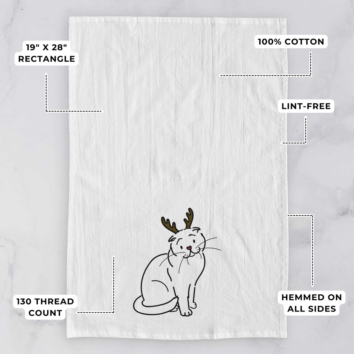 Red Nose Scottish Fold Cat - Hank - Tea Towel