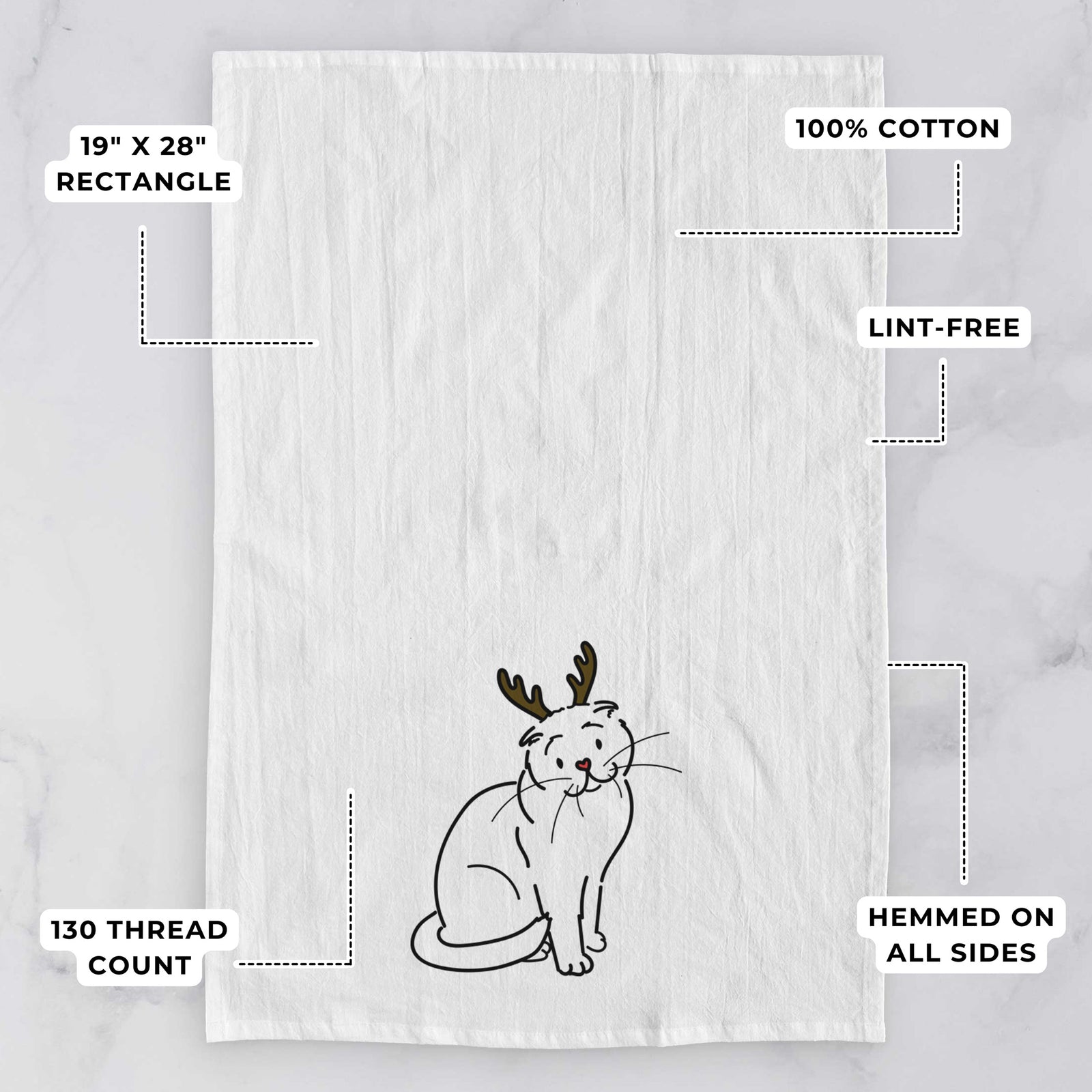 Red Nose Scottish Fold Cat - Hank - Tea Towel