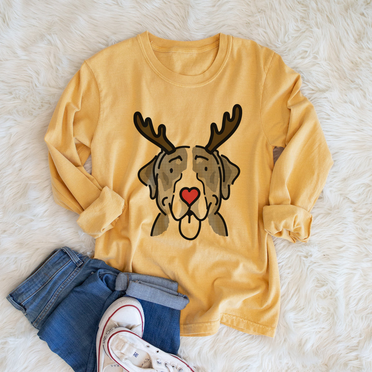 Red Nose Greater Swiss Mountain Dog - Moose - Heavyweight 100% Cotton Long Sleeve