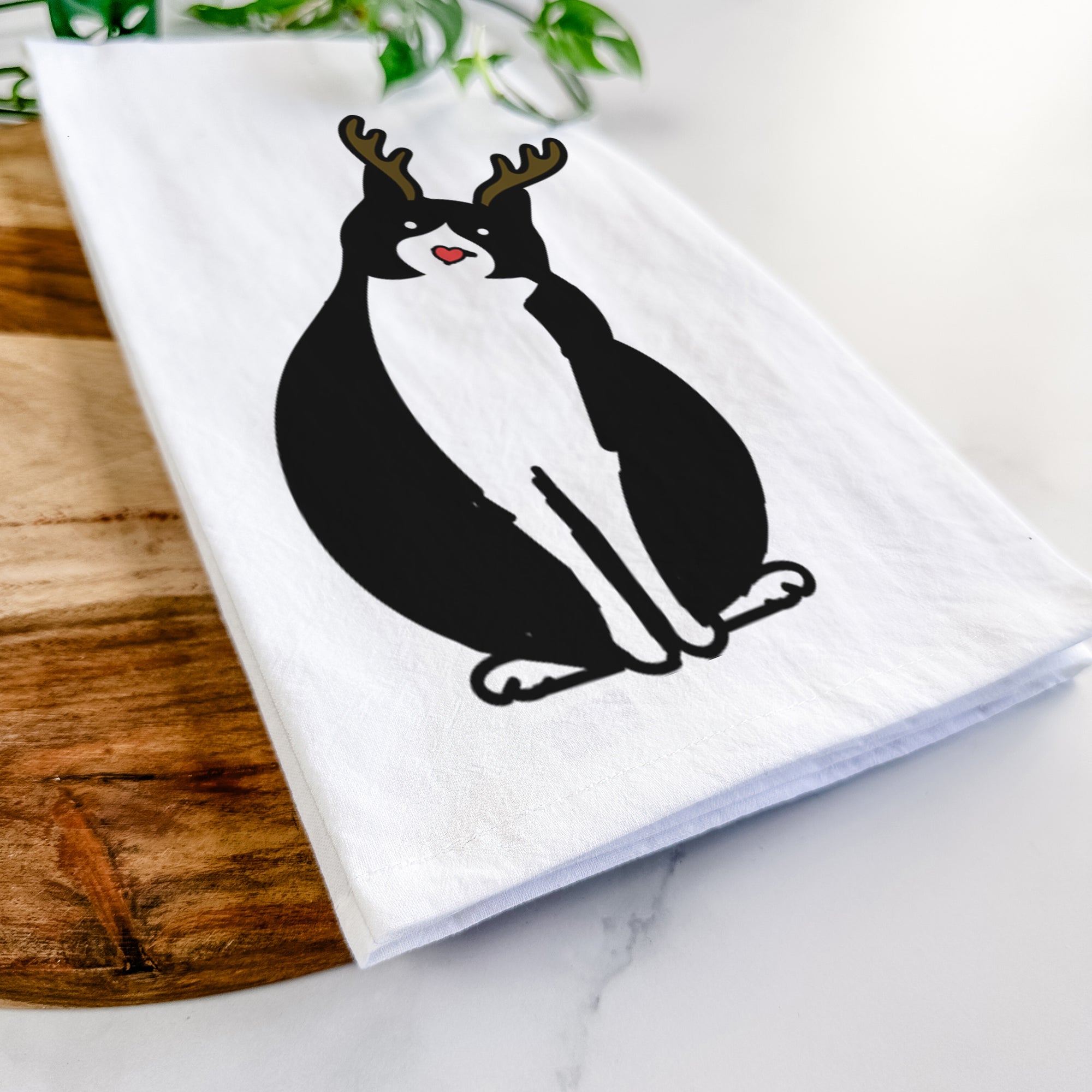 Red Nose Tuxedo Cat - Oliver - Tea Towel