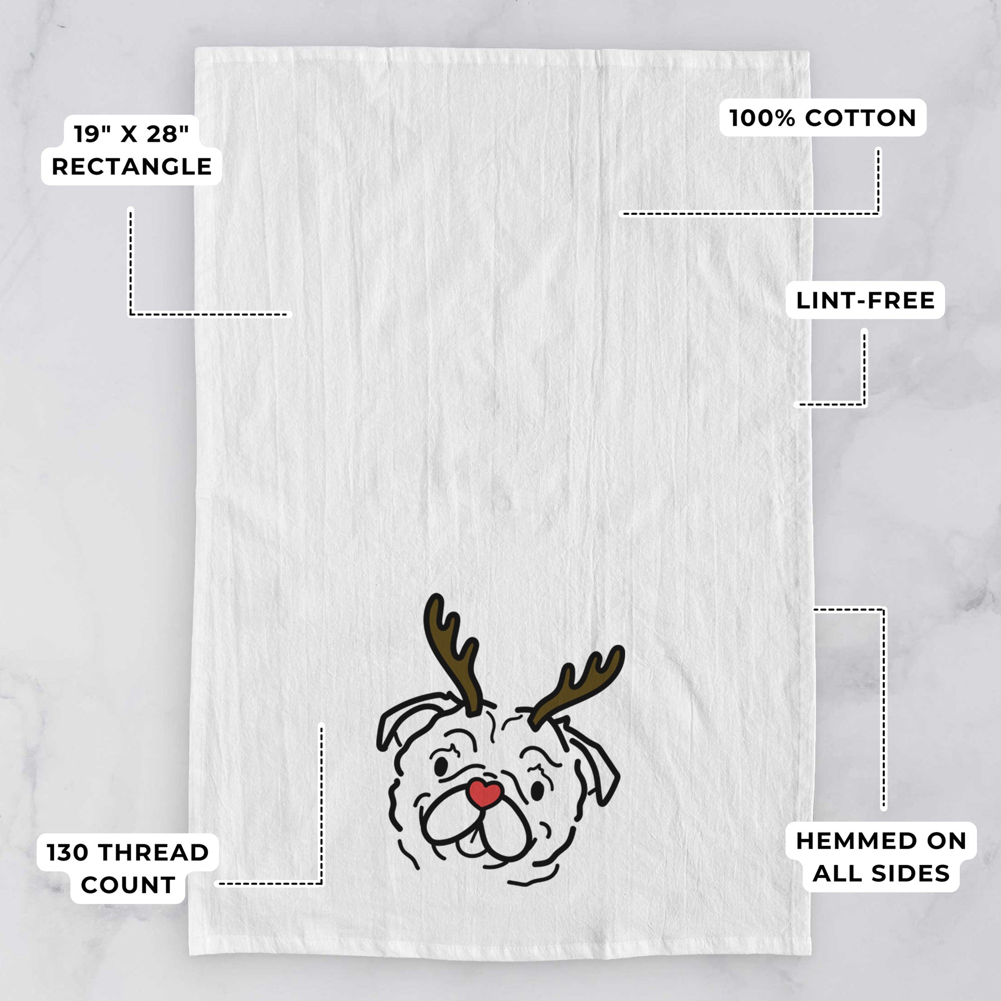 Red Nose Pug - Pip - Tea Towel