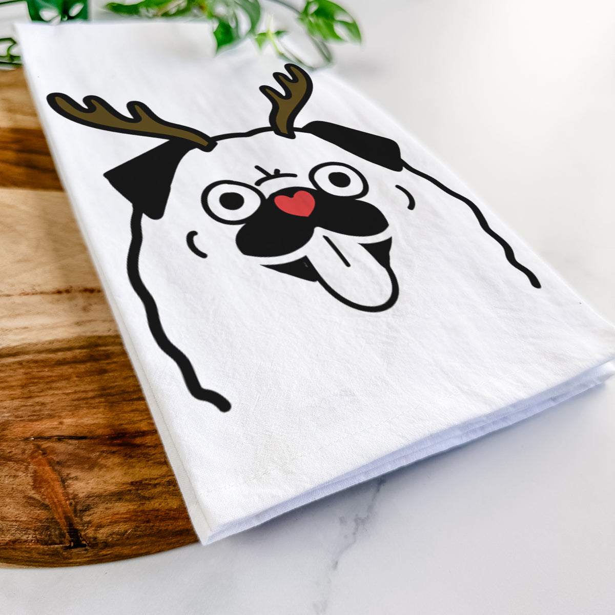 Red Nose Pug - Tea Towel