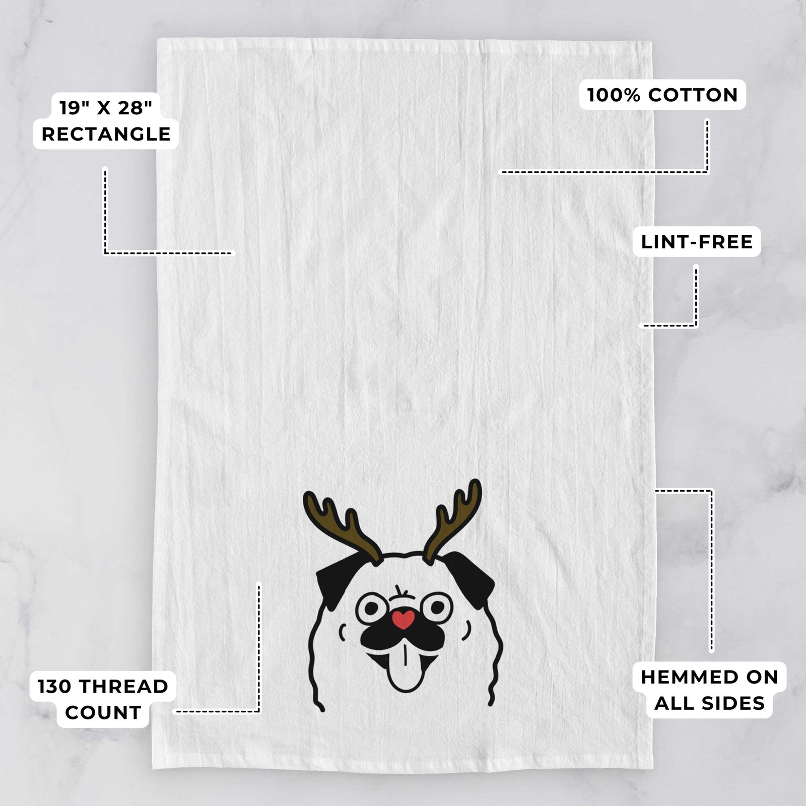 Red Nose Pug - Tea Towel