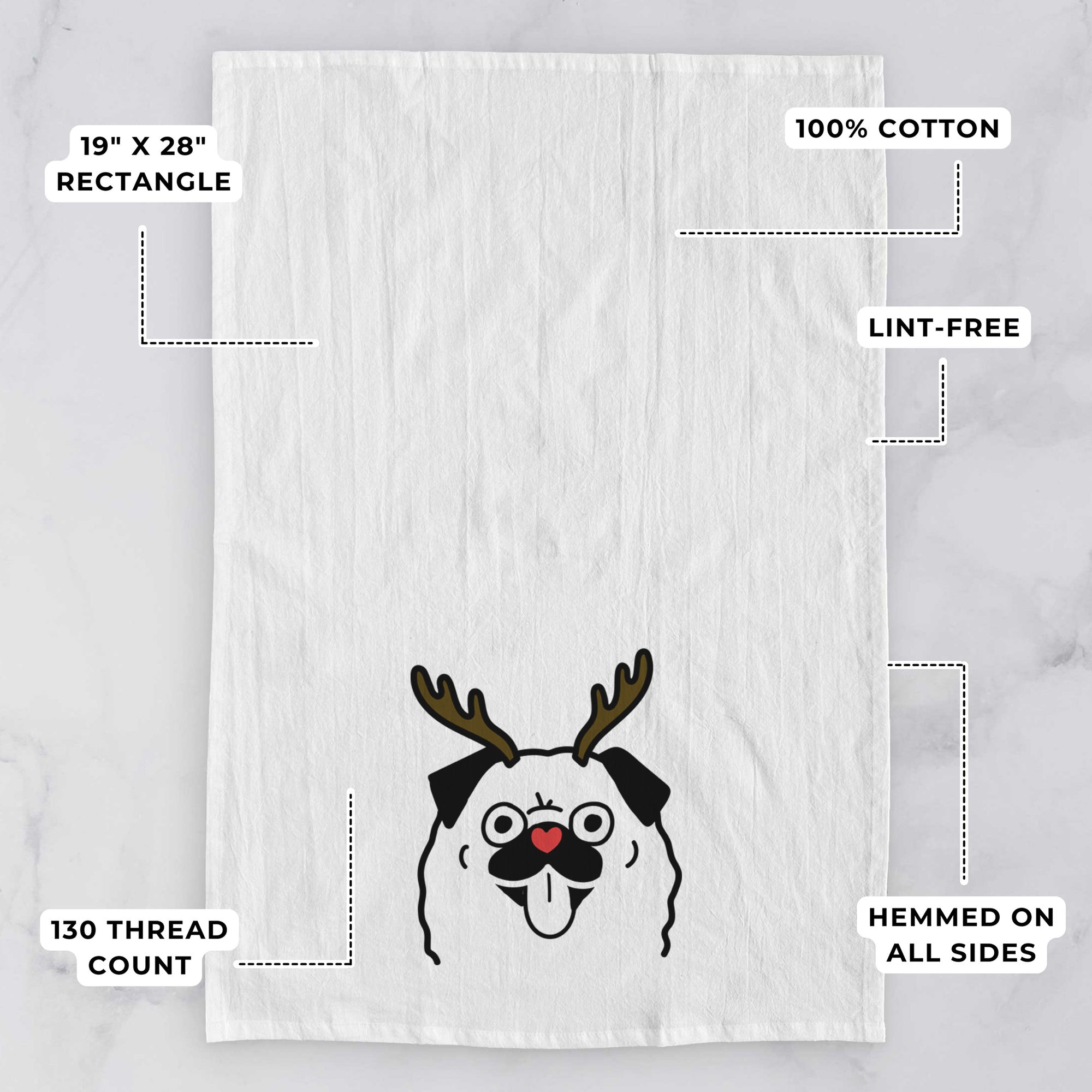 Red Nose Pug - Tea Towel