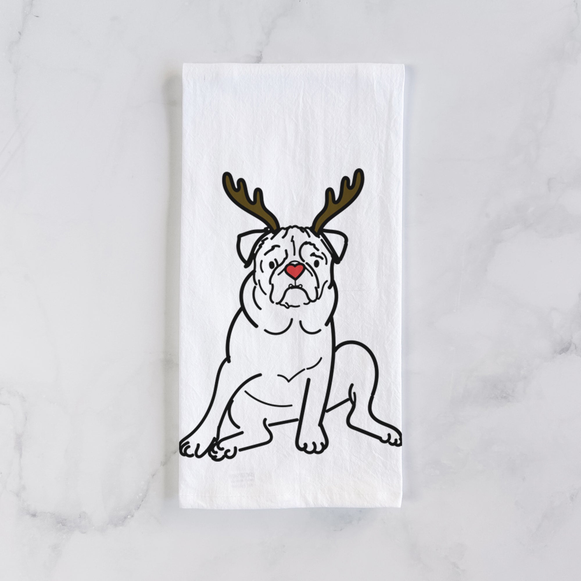 Red Nose Pug - Rudy - Tea Towel