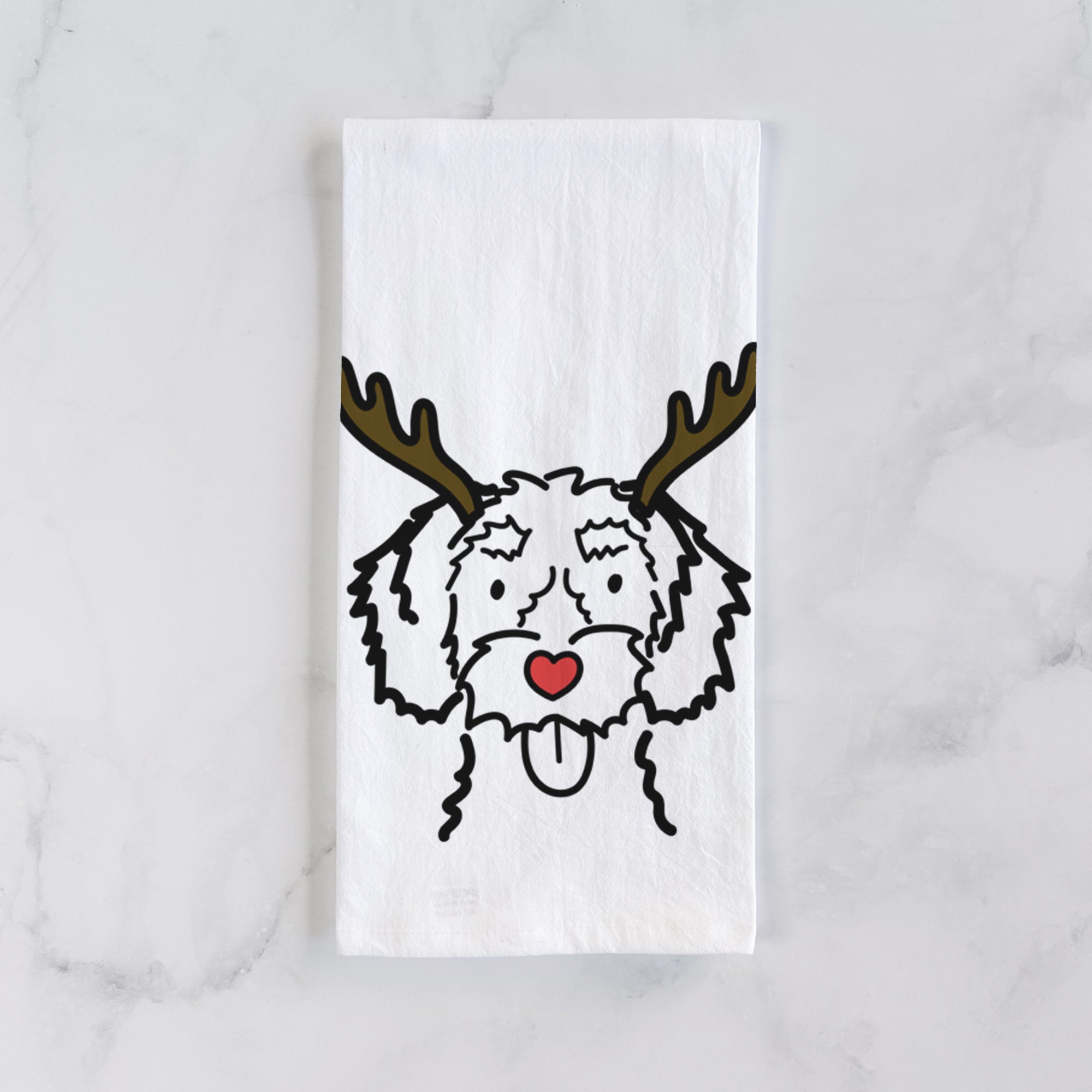 Red Nose White Schnoodle - Tea Towel