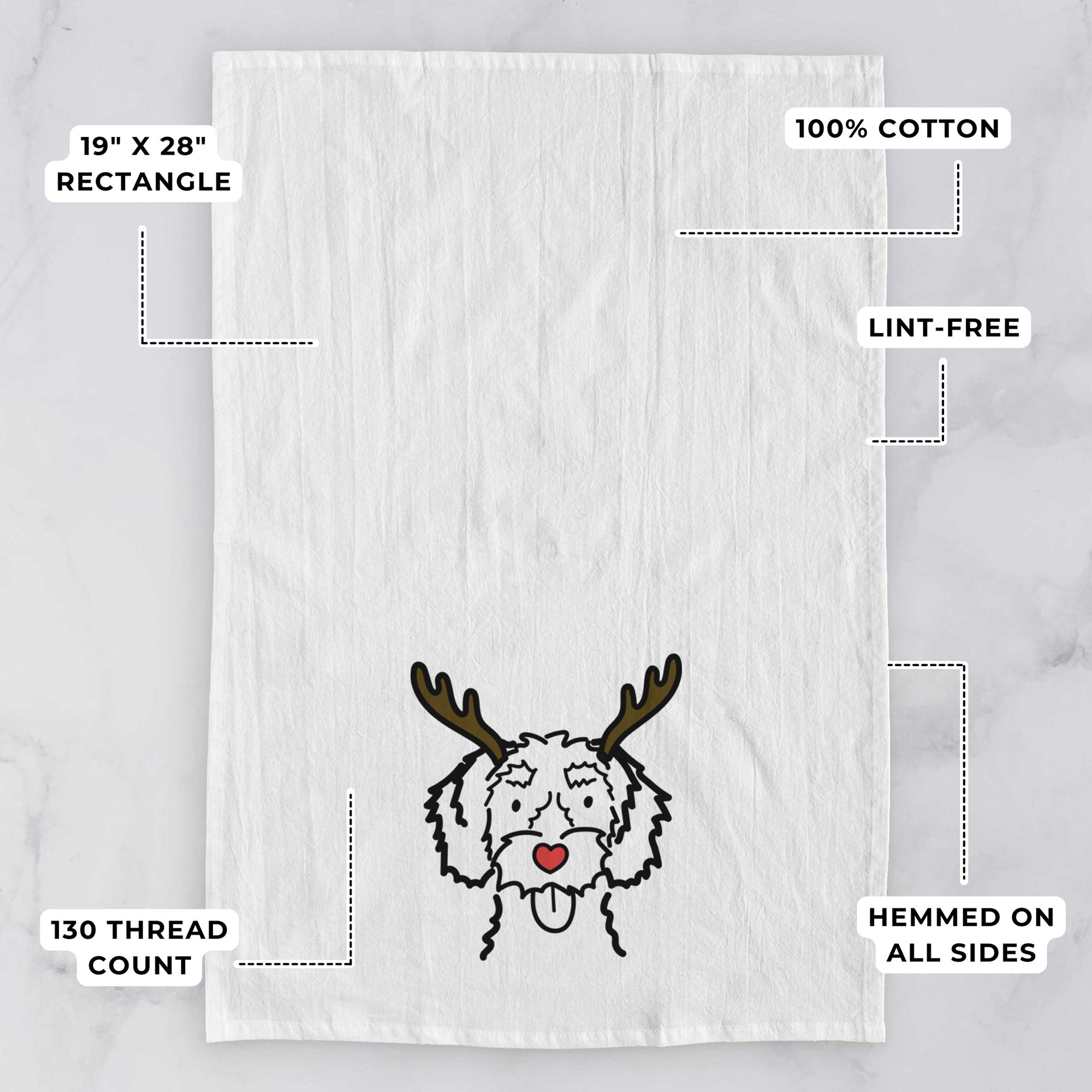 Red Nose White Schnoodle - Tea Towel