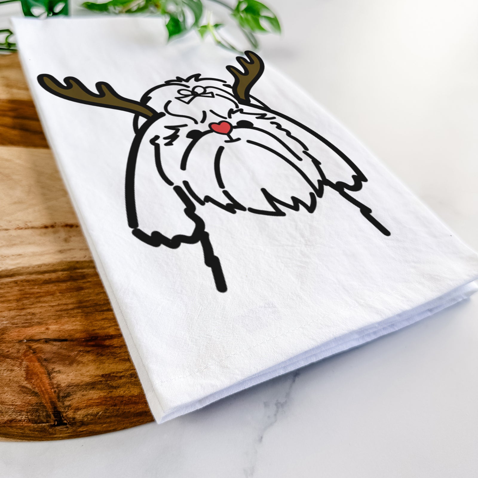 Red Nose Shih Tzu - Tea Towel