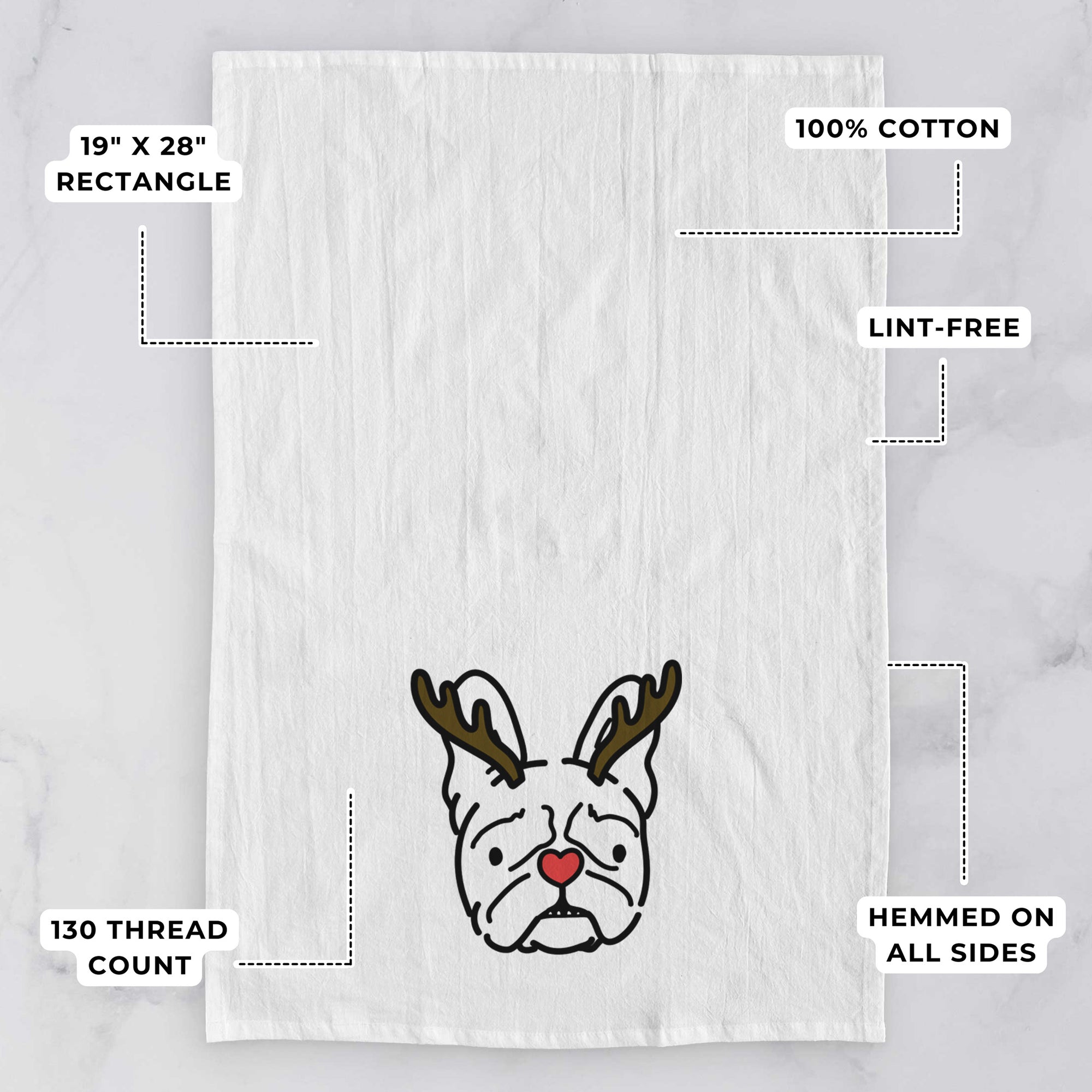 Red Nose French Bulldog - Squishy - Tea Towel