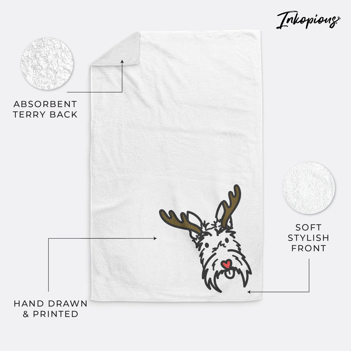 Red Nose Scottish Terrier - Thistle - Decorative Hand Towel