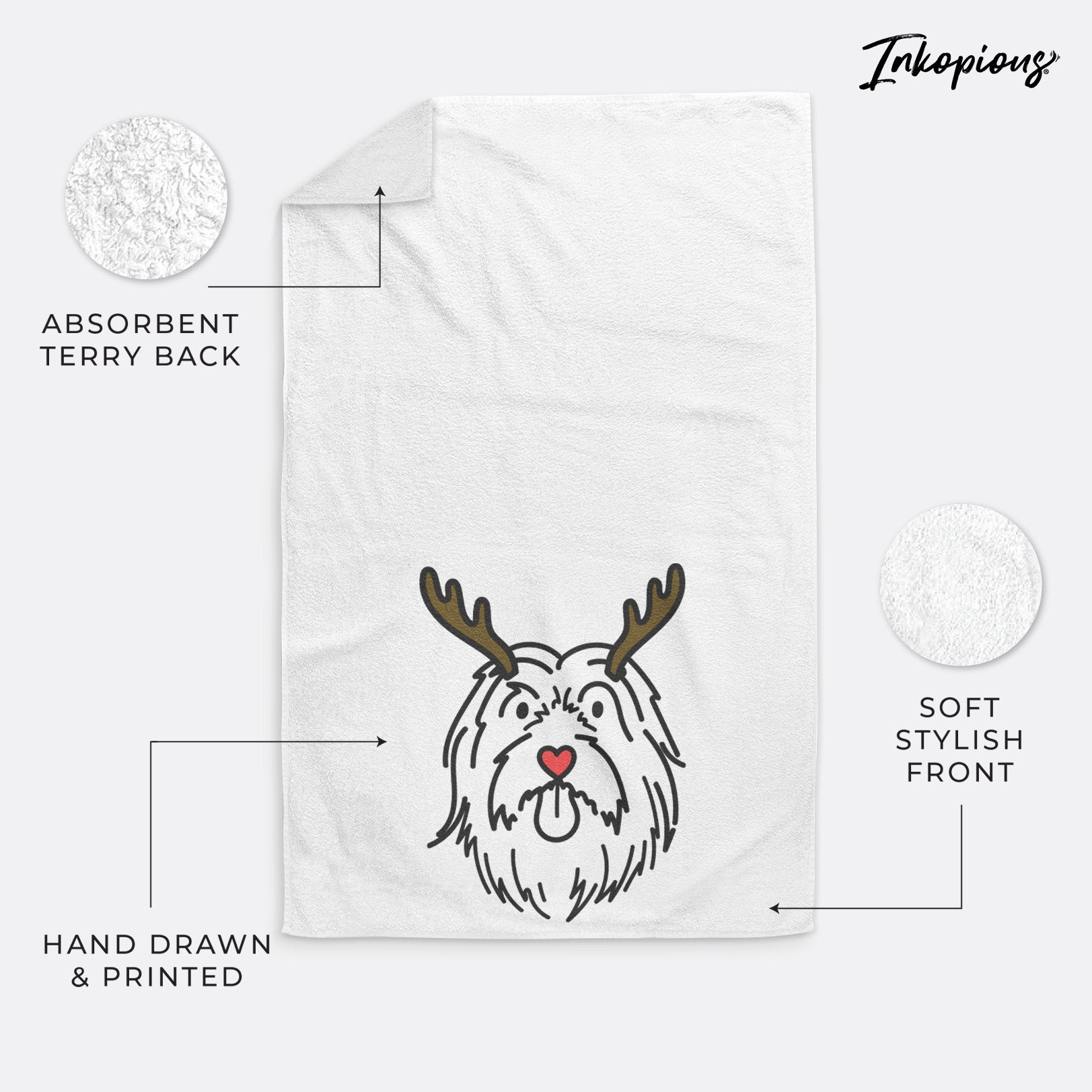 Red Nose Bearded Collie - Tucker - Decorative Hand Towel