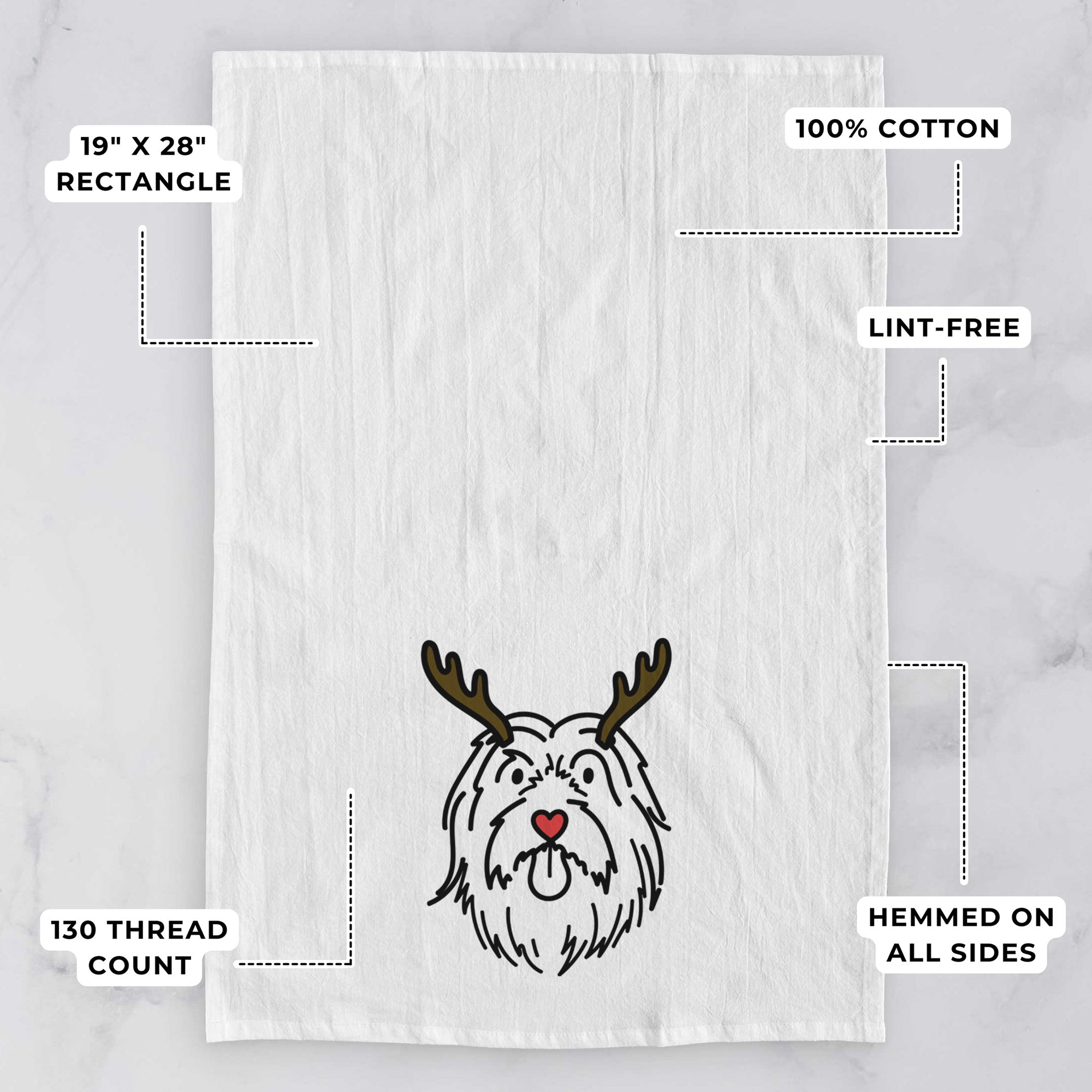 Red Nose Bearded Collie - Tucker - Tea Towel