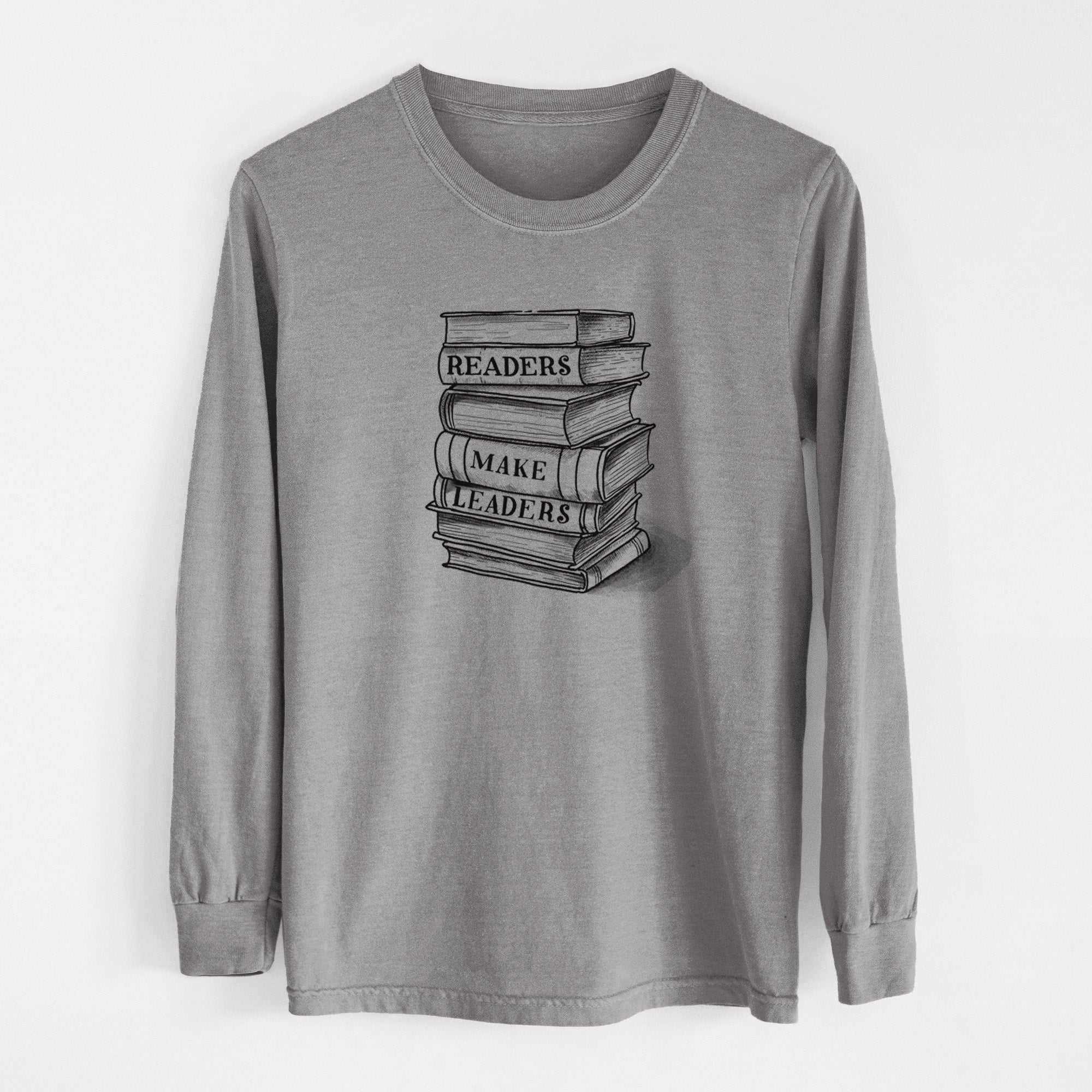 Readers Make Leaders Book Stack - Men's Heavyweight 100% Cotton Long Sleeve