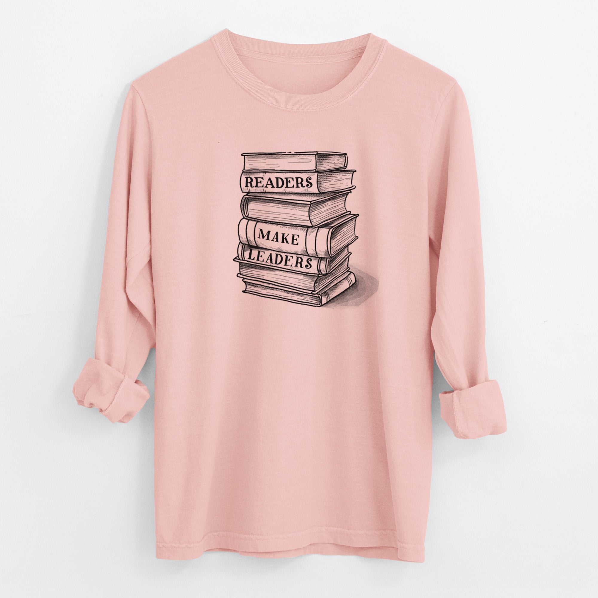 Readers Make Leaders Book Stack - Men's Heavyweight 100% Cotton Long Sleeve