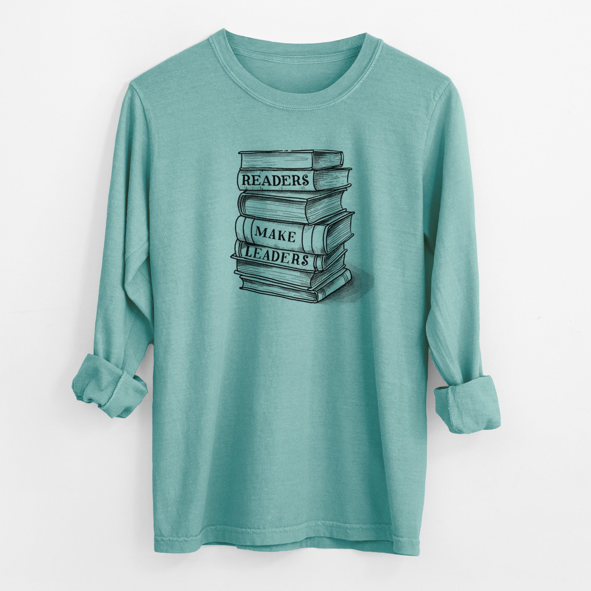 Readers Make Leaders Book Stack - Men's Heavyweight 100% Cotton Long Sleeve