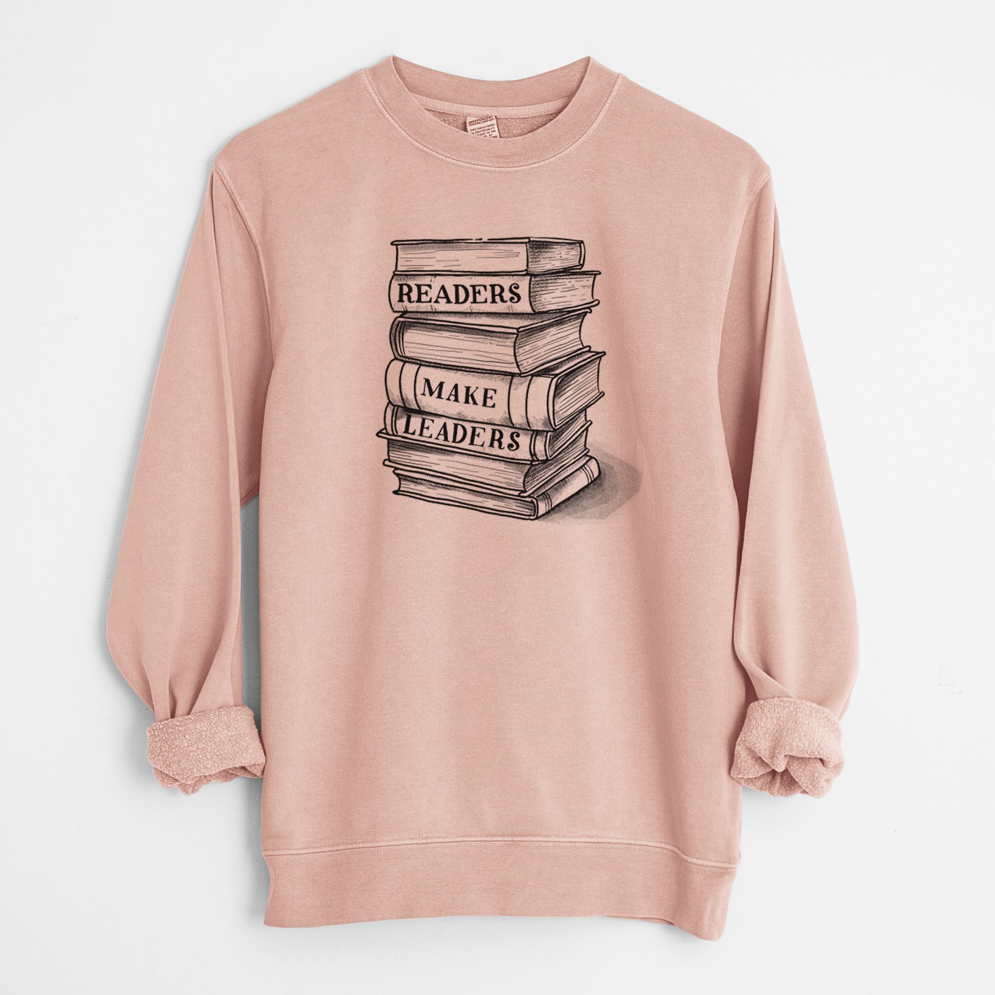 Readers Make Leaders Book Stack - Unisex Pigment Dyed Crew Sweatshirt