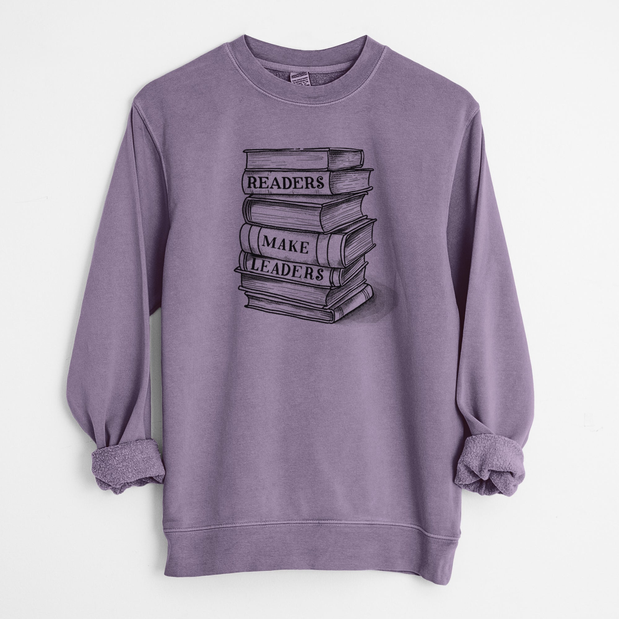 Readers Make Leaders Book Stack - Unisex Pigment Dyed Crew Sweatshirt