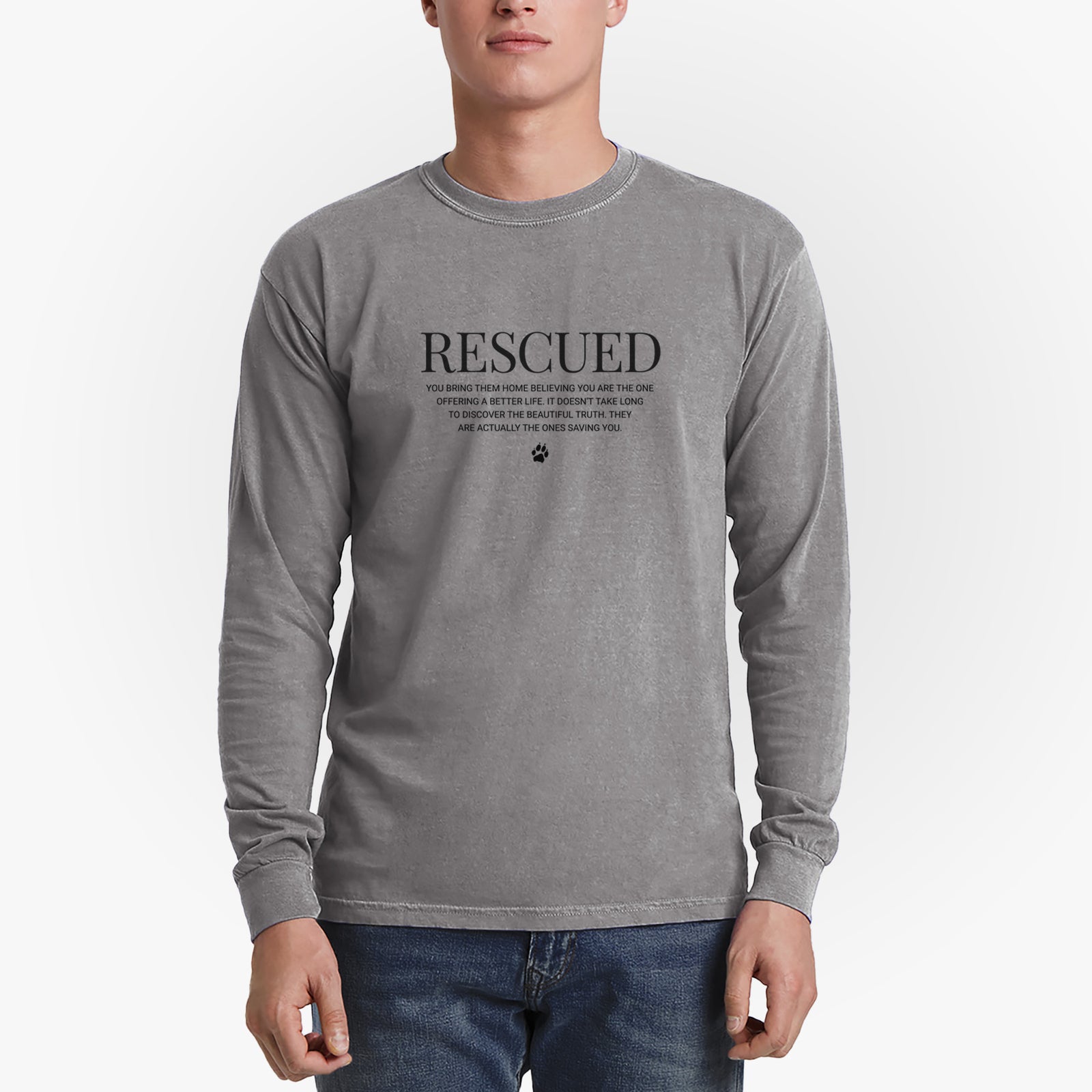 Rescued - They're the Ones Saving You - Men's Heavyweight 100% Cotton Long Sleeve