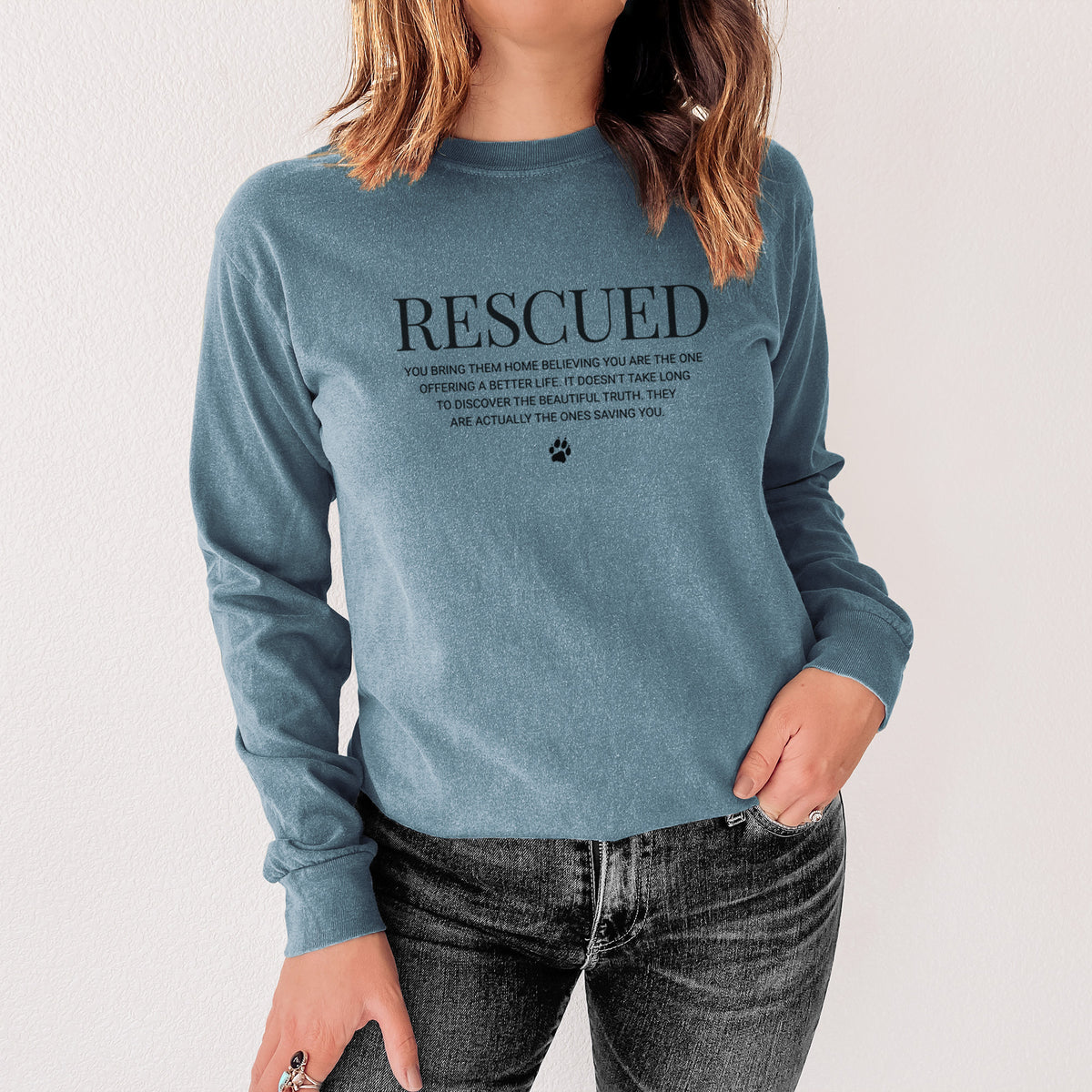 Rescued - They're the Ones Saving You - Men's Heavyweight 100% Cotton Long Sleeve