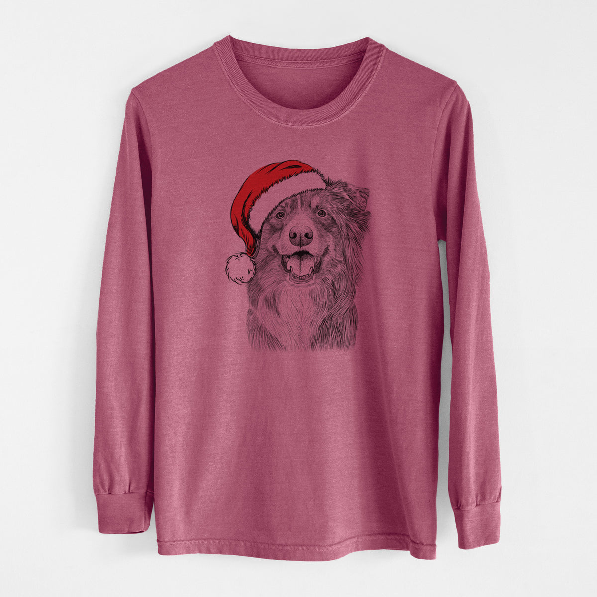 Santa Aussie Parker the Australian Shepherd - Men&#39;s Heavyweight 100% Cotton Long Sleeve