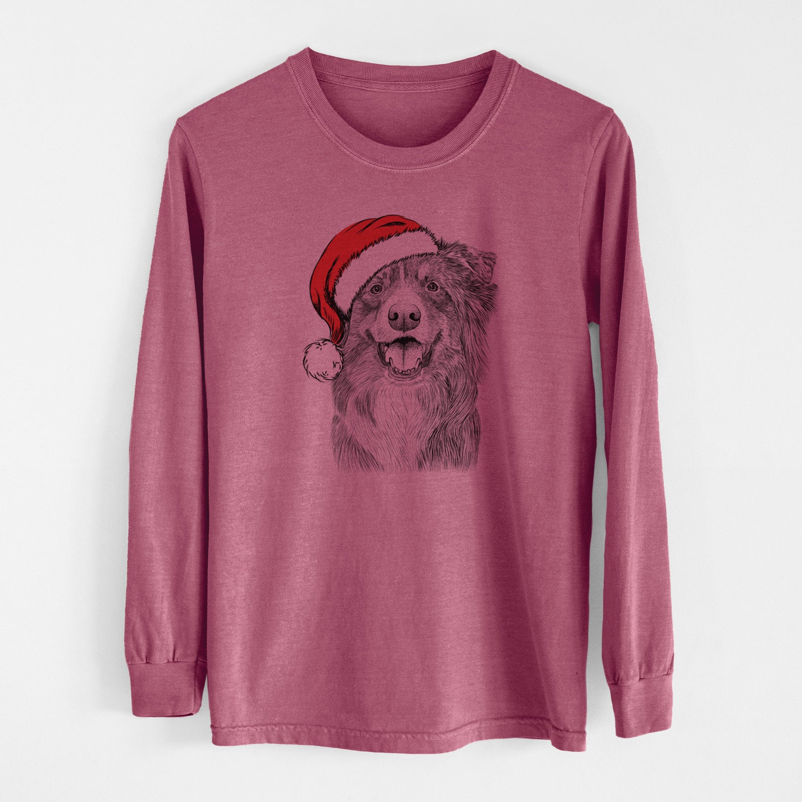 Santa Aussie Parker the Australian Shepherd - Men's Heavyweight 100% Cotton Long Sleeve