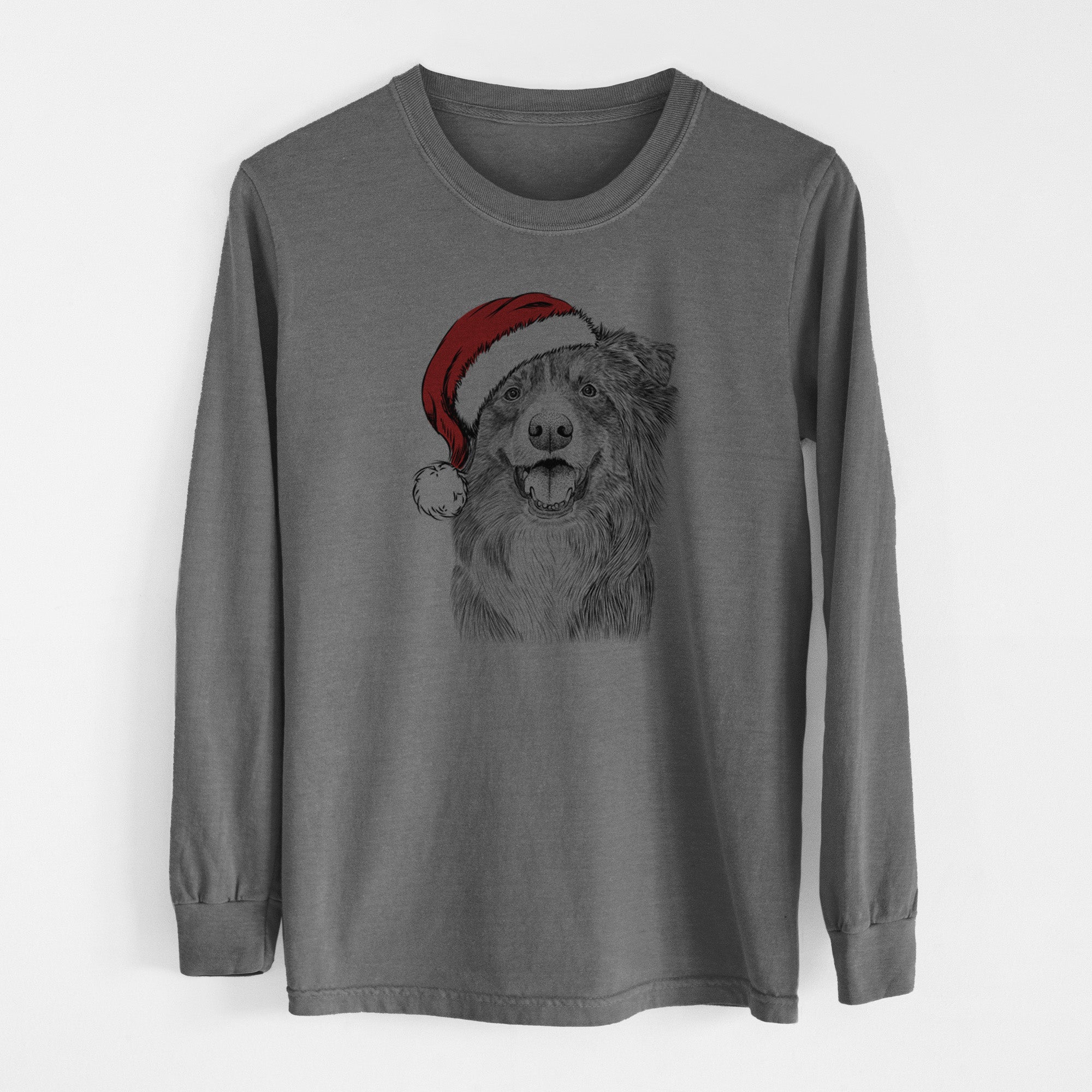 Santa Aussie Parker the Australian Shepherd - Men's Heavyweight 100% Cotton Long Sleeve