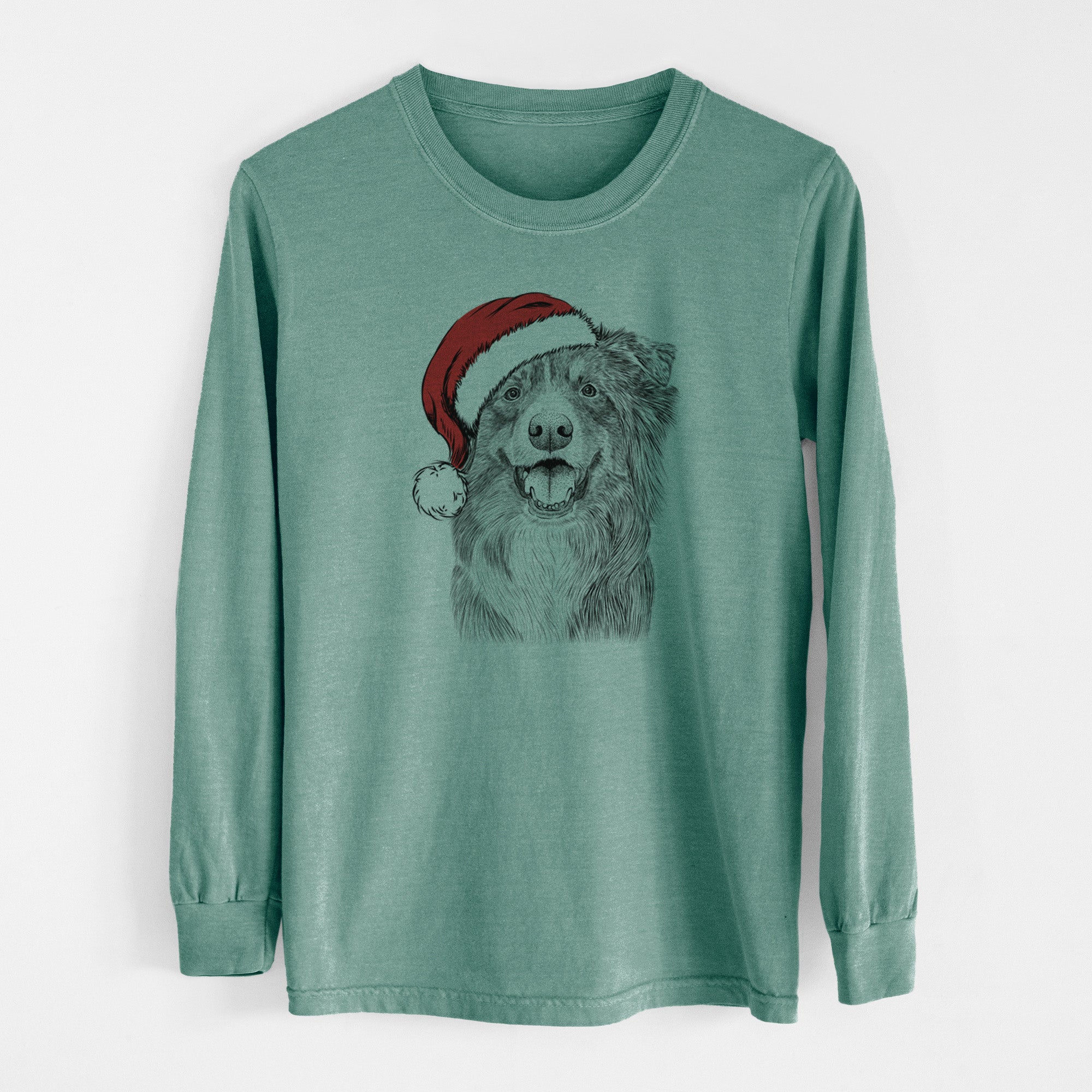 Santa Aussie Parker the Australian Shepherd - Men's Heavyweight 100% Cotton Long Sleeve