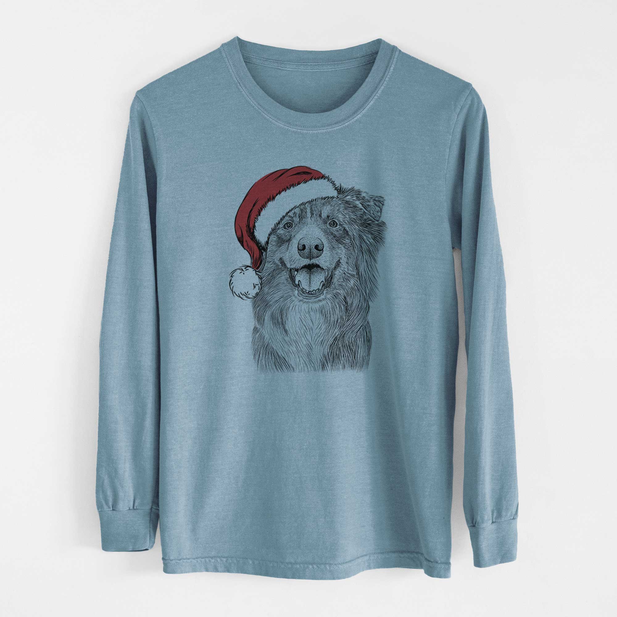 Santa Aussie Parker the Australian Shepherd - Men's Heavyweight 100% Cotton Long Sleeve