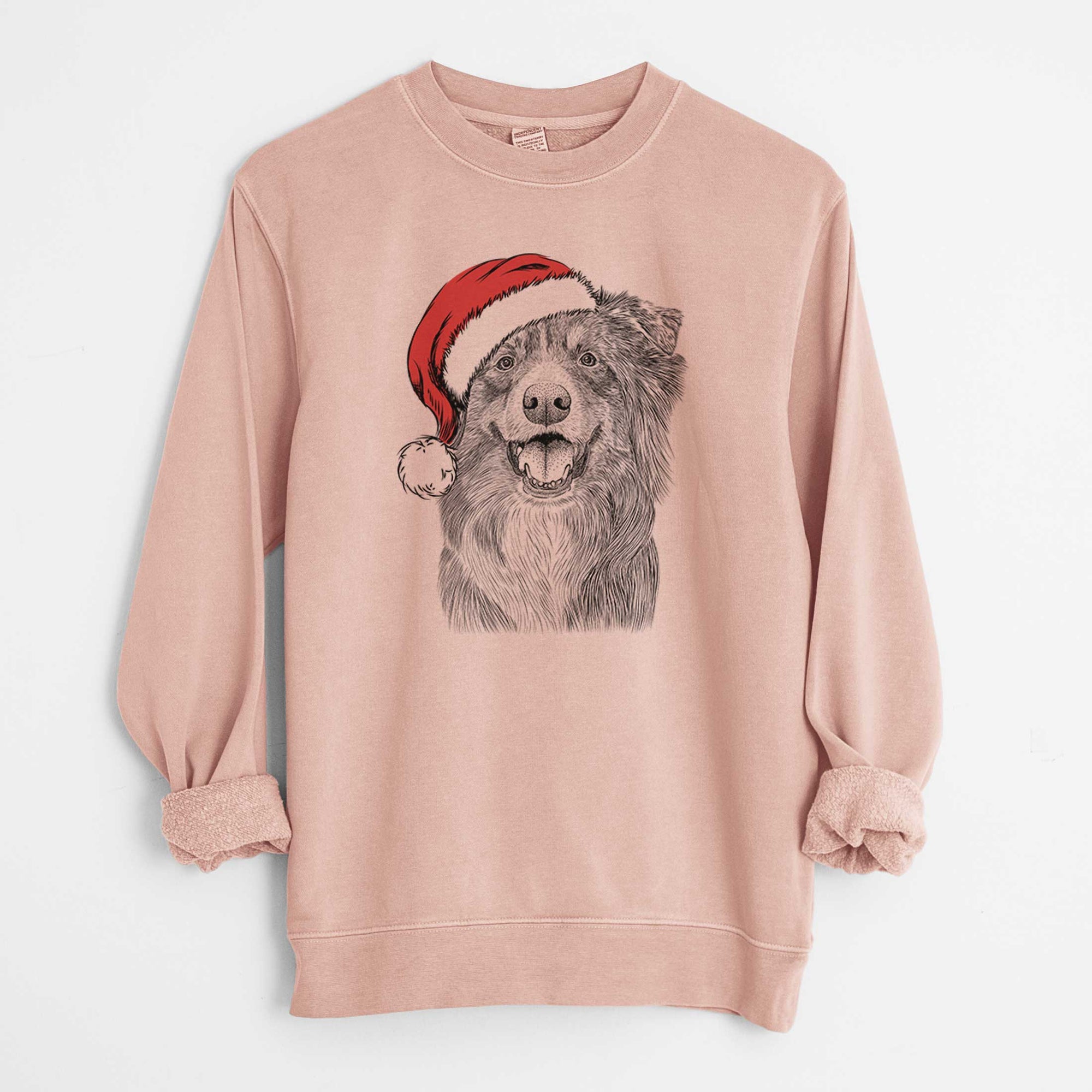 Santa Aussie Parker the Australian Shepherd - Unisex Pigment Dyed Crew Sweatshirt