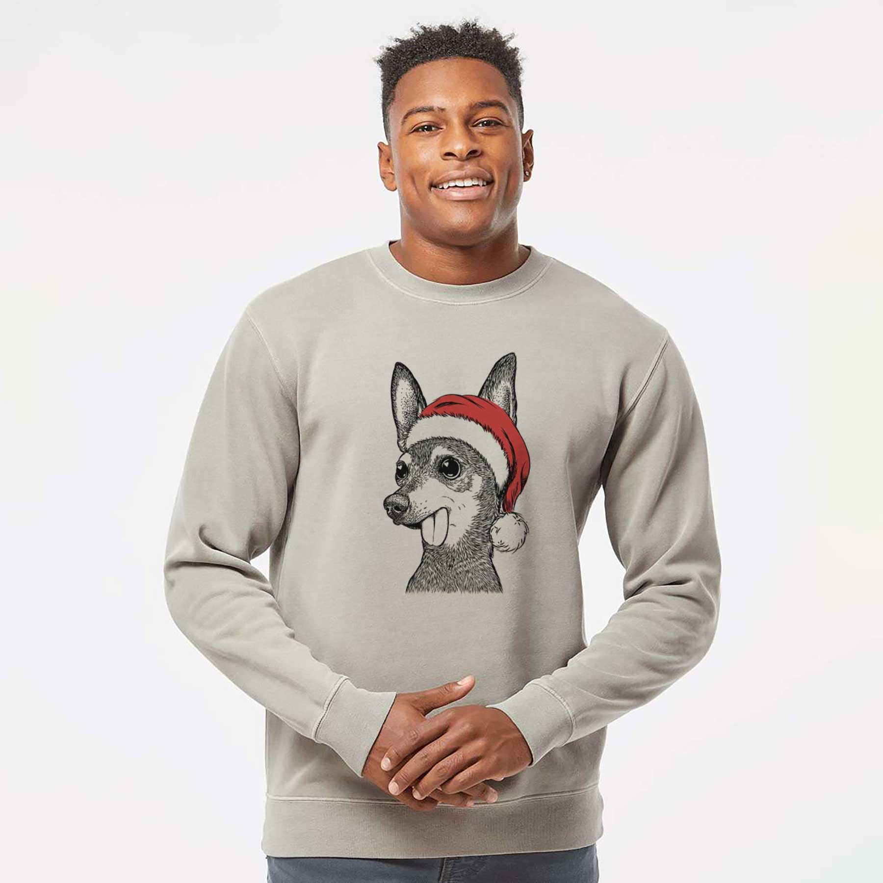 Santa Aaron the Chihuahua - Unisex Pigment Dyed Crew Sweatshirt