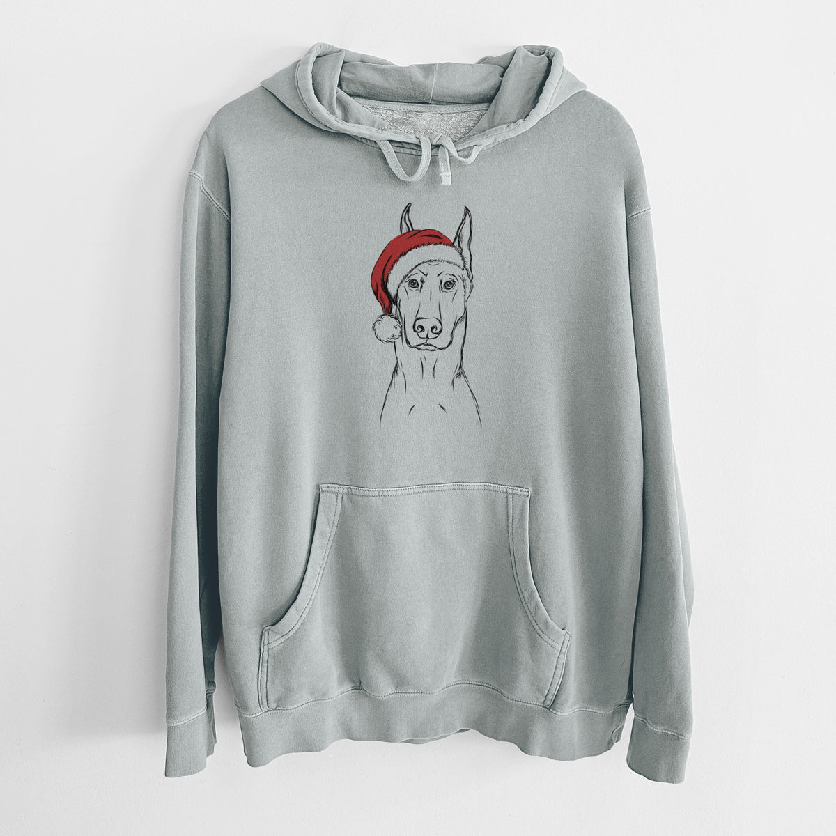 Santa Hat Ace the Doberman Pinscher - Unisex Pigment Dyed Hoodie